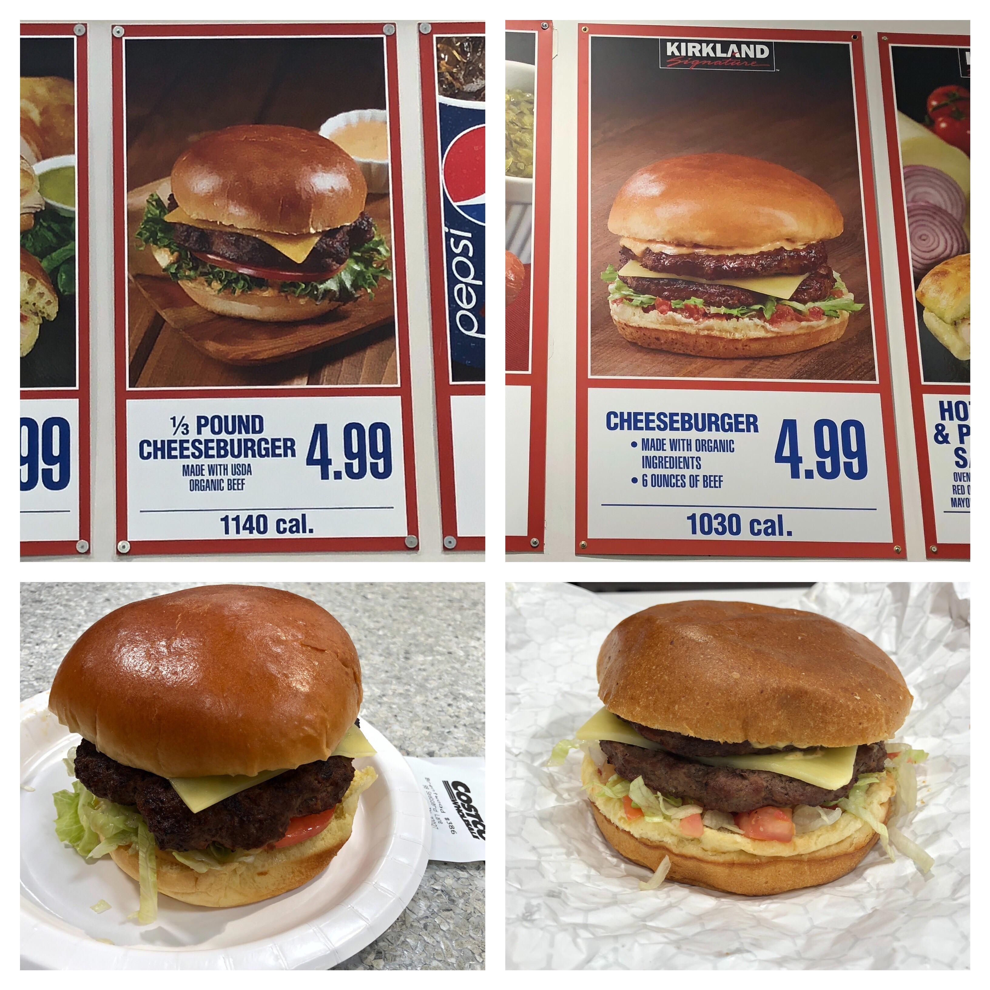 The two Costco food court cheeseburgers the left one is from the