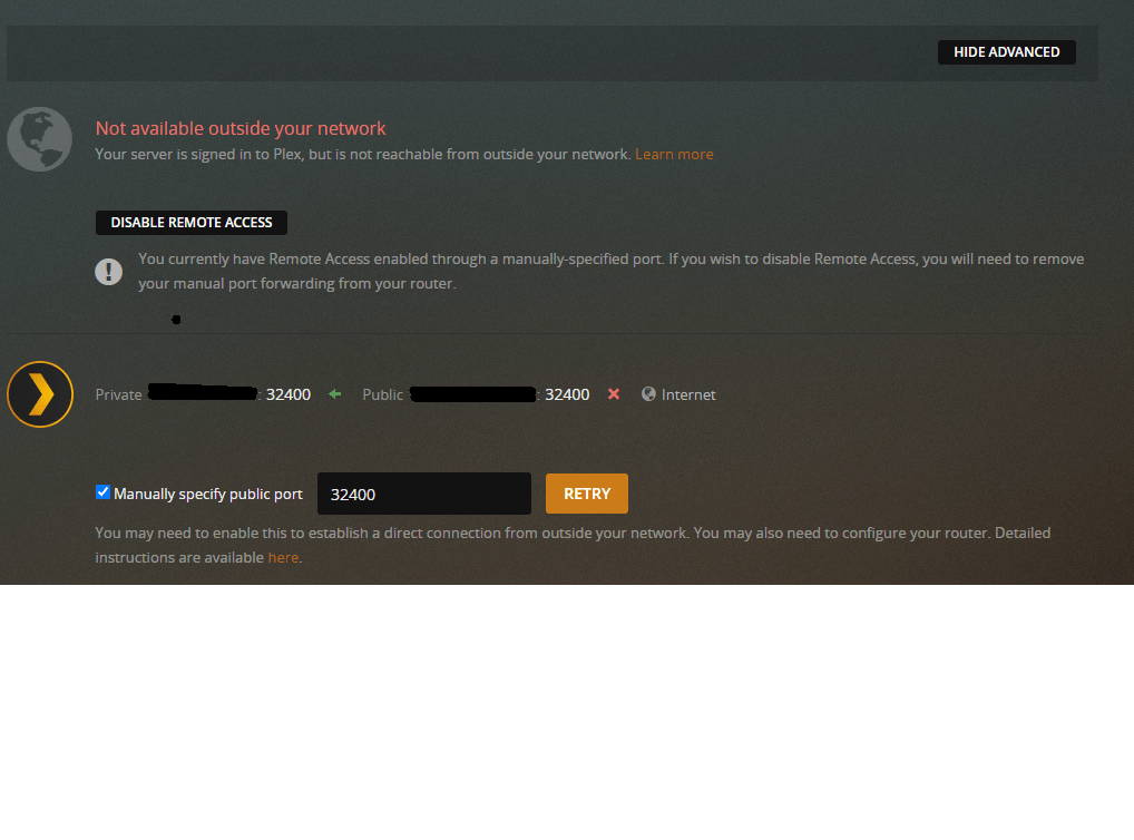 Remote Access disabled every time I close Plex. Connects fine when I
