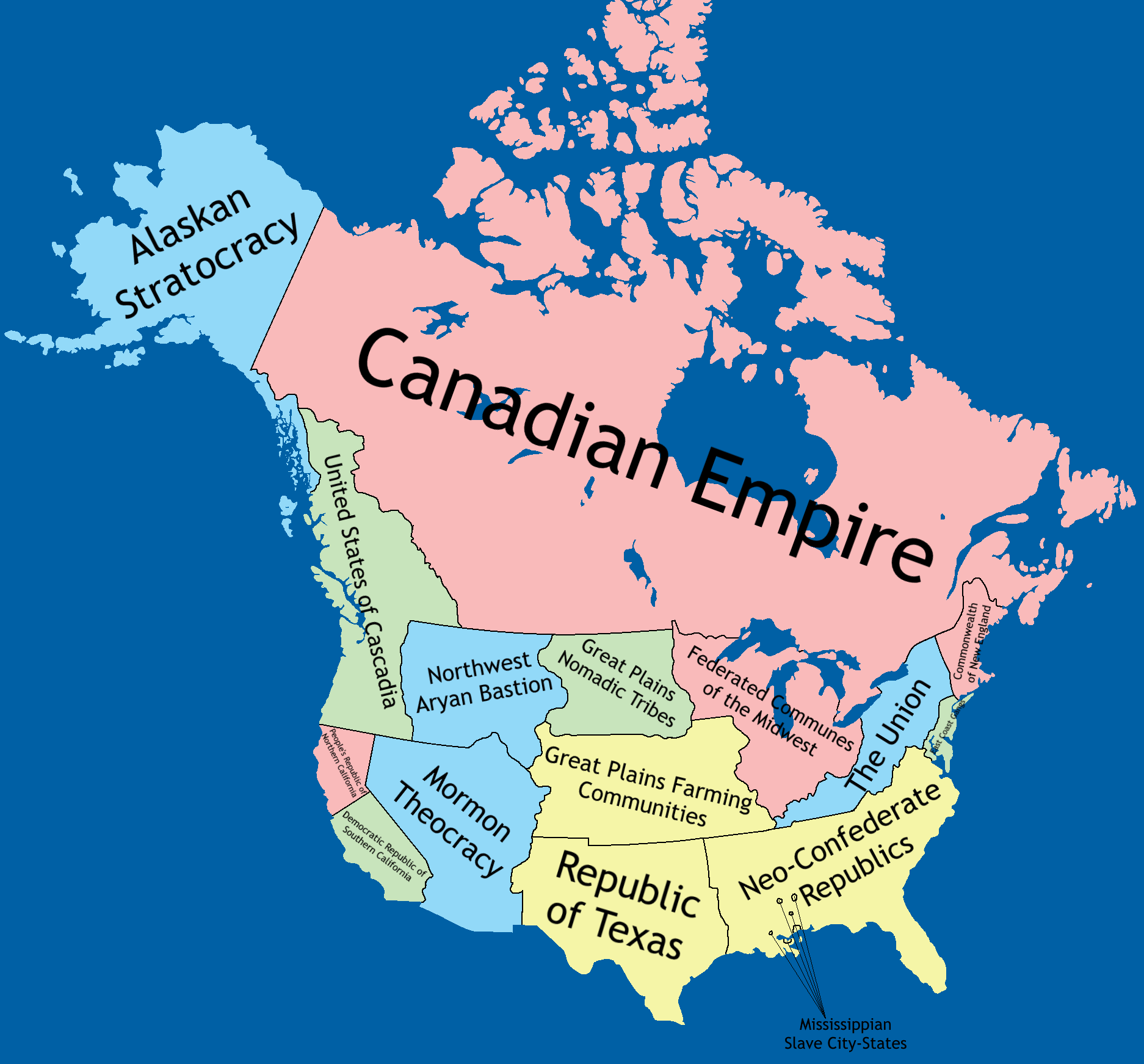 The Four Sides of the Political Compass North America in the year 2070