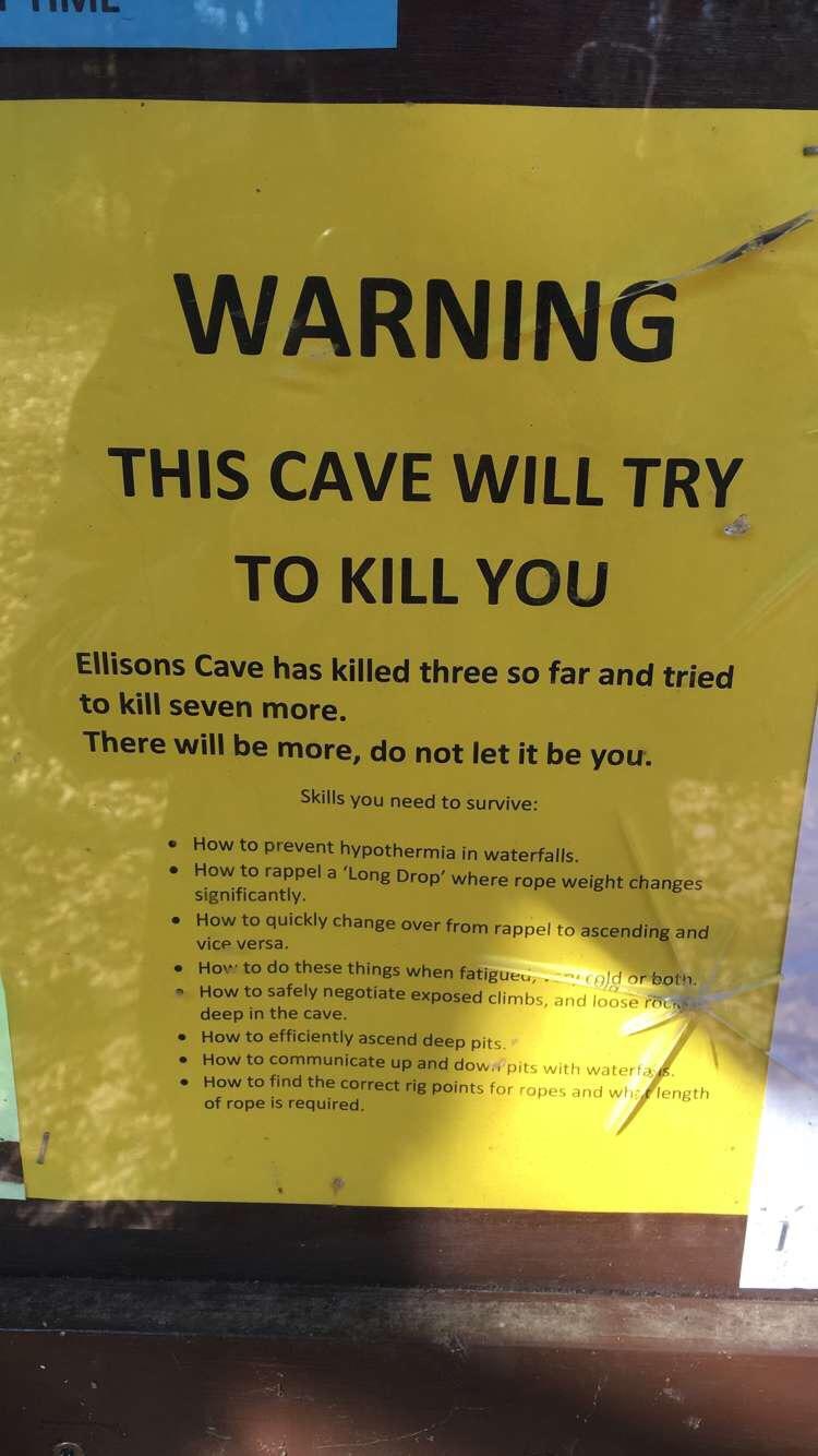 At the beginning of the Ellison’s Cave trail in r/ScarySigns