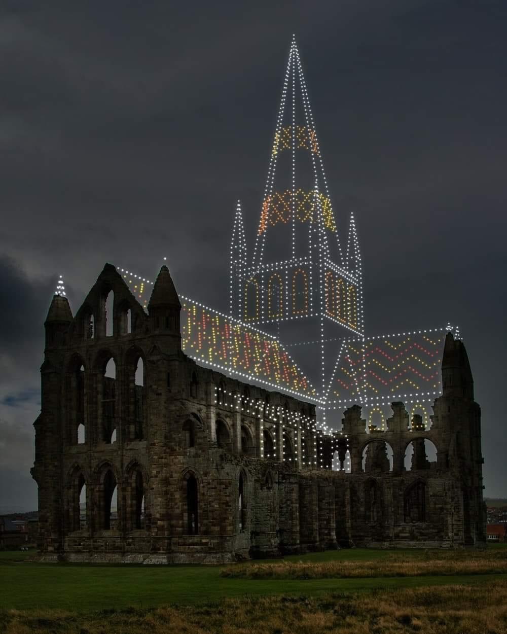 The ruins of Whitby Abbey in North Yorkshire completed by drone