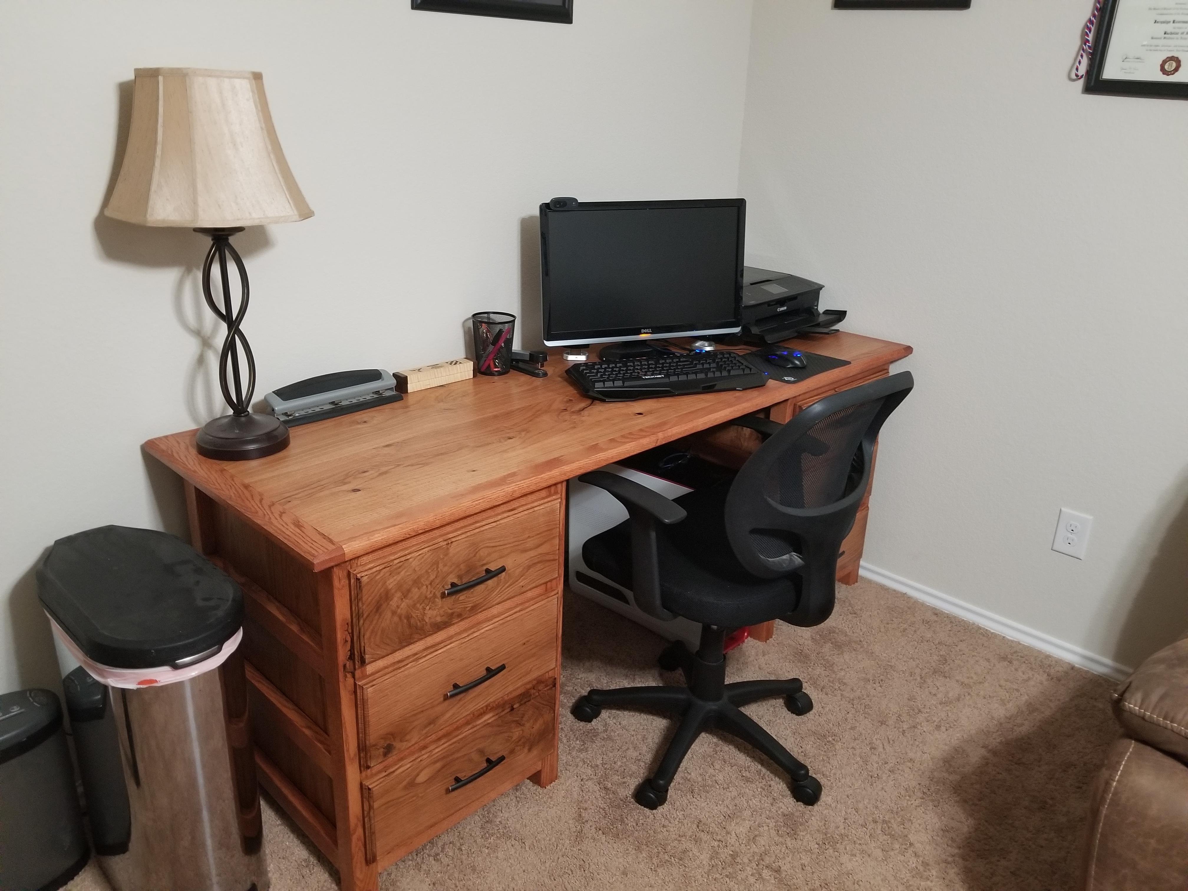 My latest build. Red oak desk with drawers made out of post oak. r
