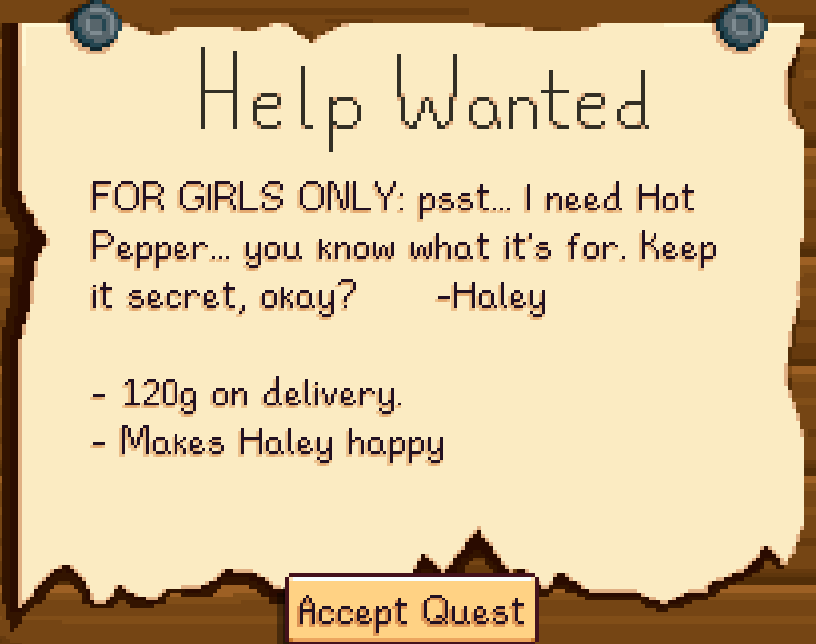 The bulletin board is the wrong place for secrets, Haley. r/StardewValley
