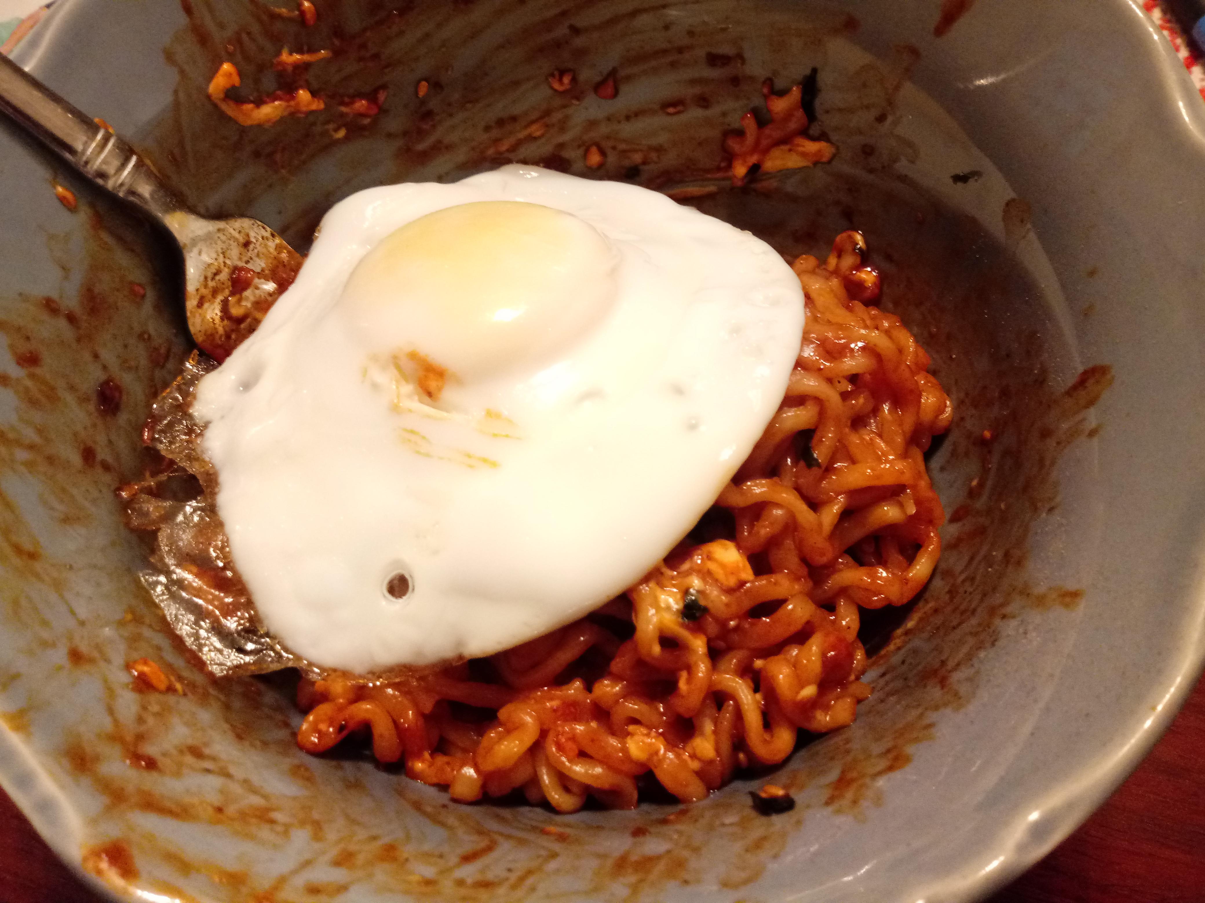 It's not pretty, but here's my buldak bokkeum myun (Fire Korean Noodles