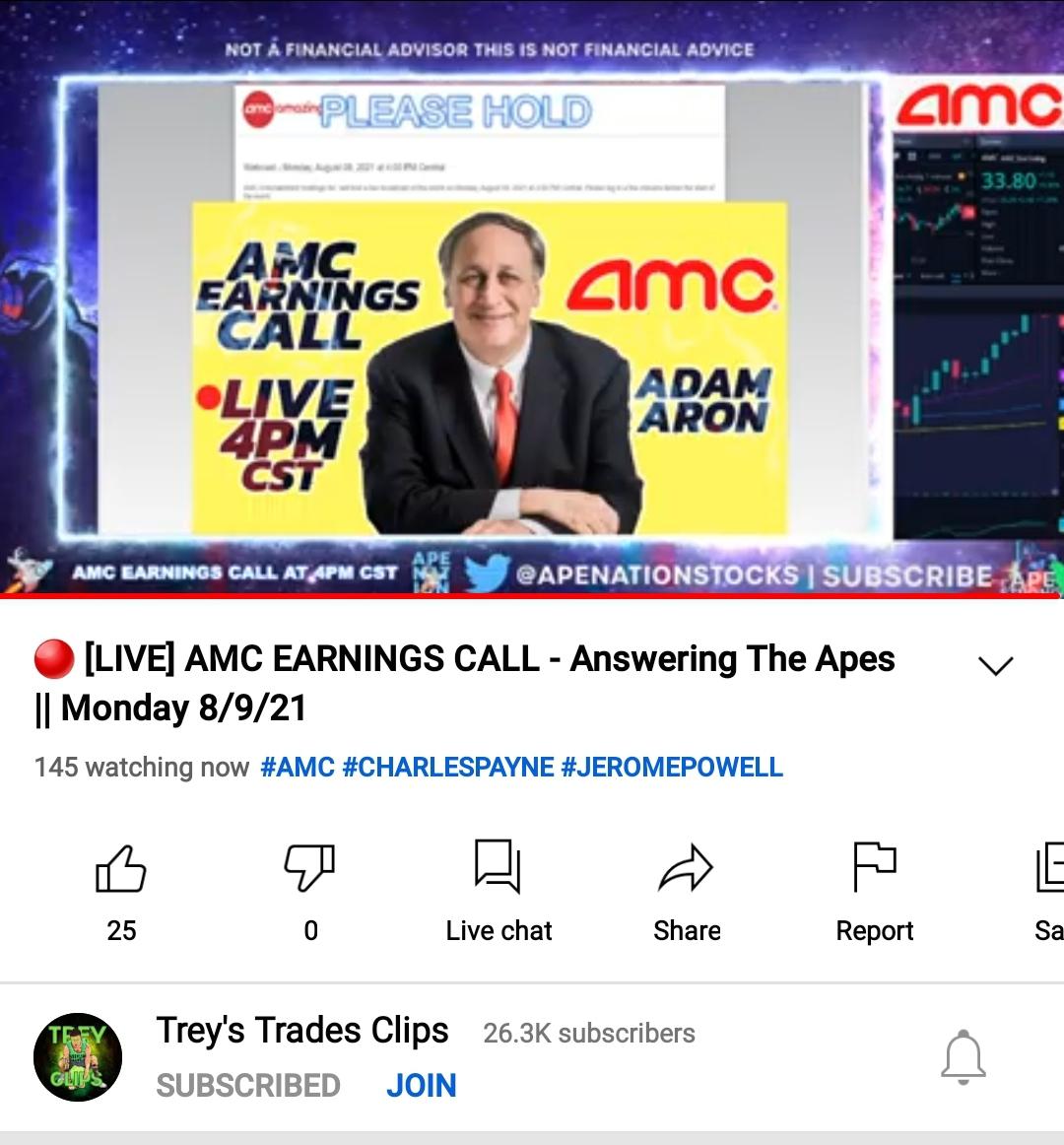 AMC Earnings call,, live at Trey Clips on YouTube https//youtu.be