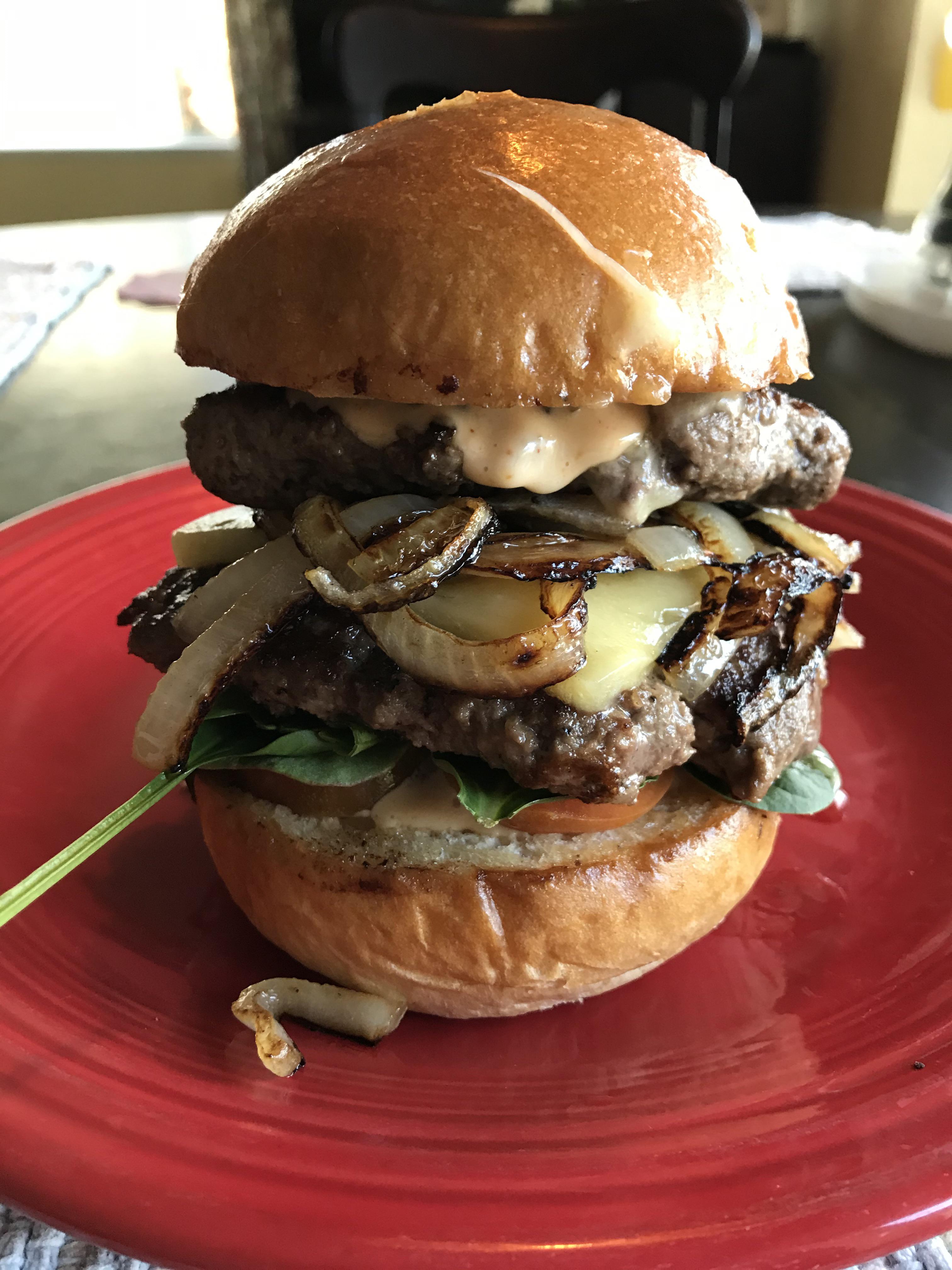 Yummy little ribeye burger. r/burgers