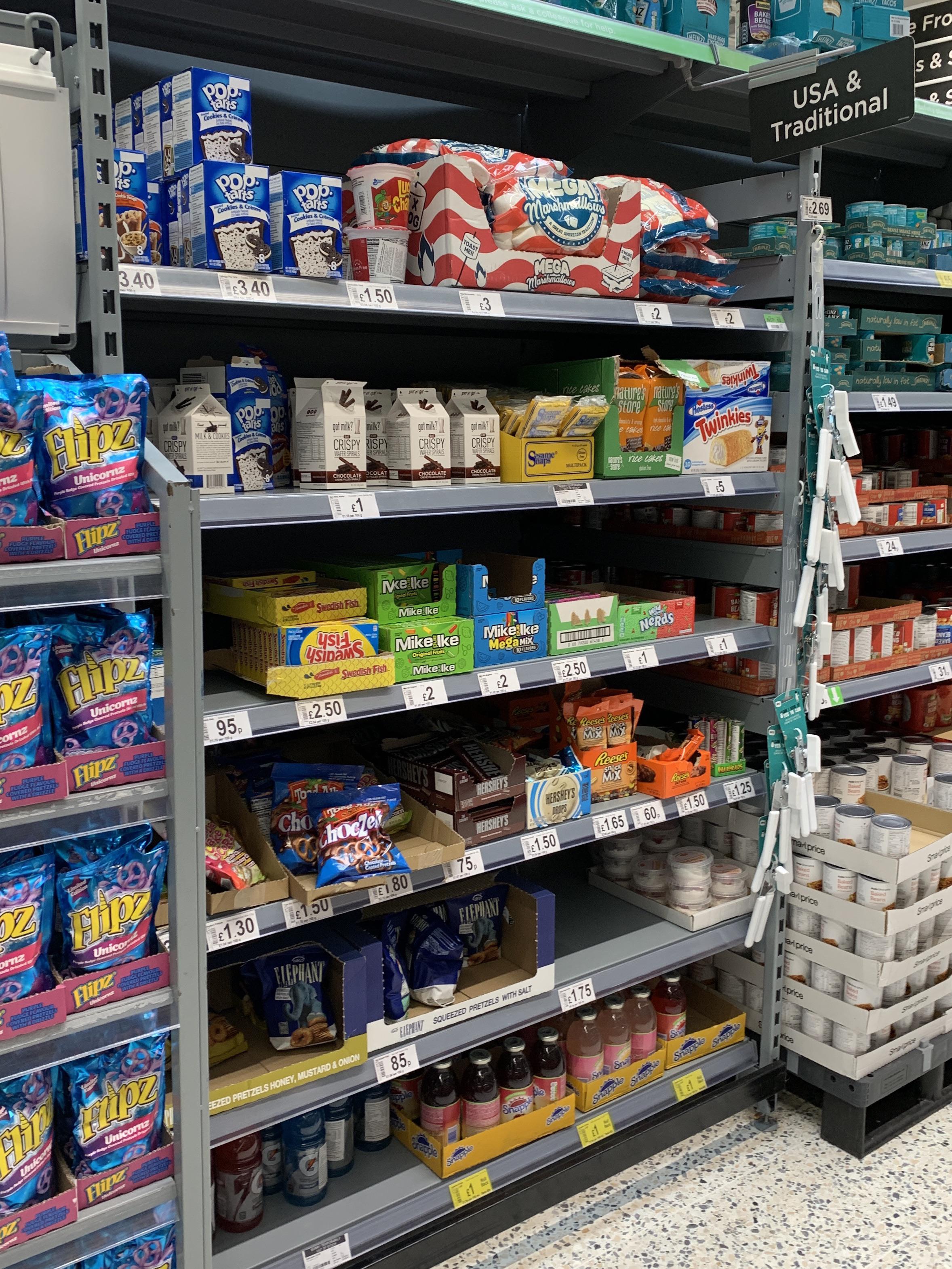“USA” Section at Asda (Walmart) in England r/mildlyinteresting