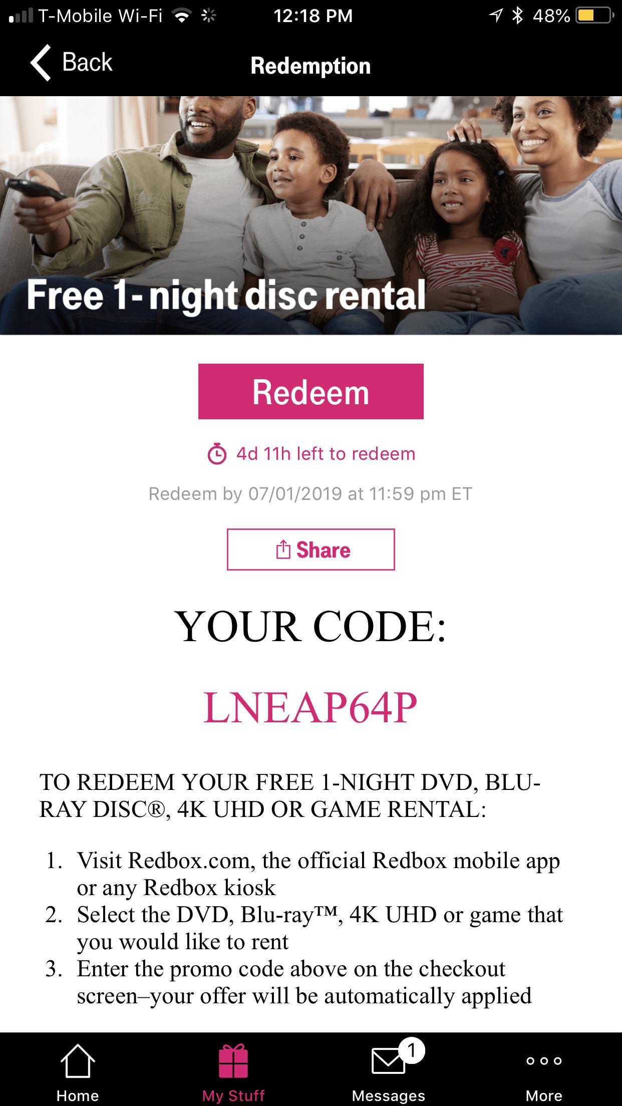 One night rental ! Comment when used ! r/Redbox
