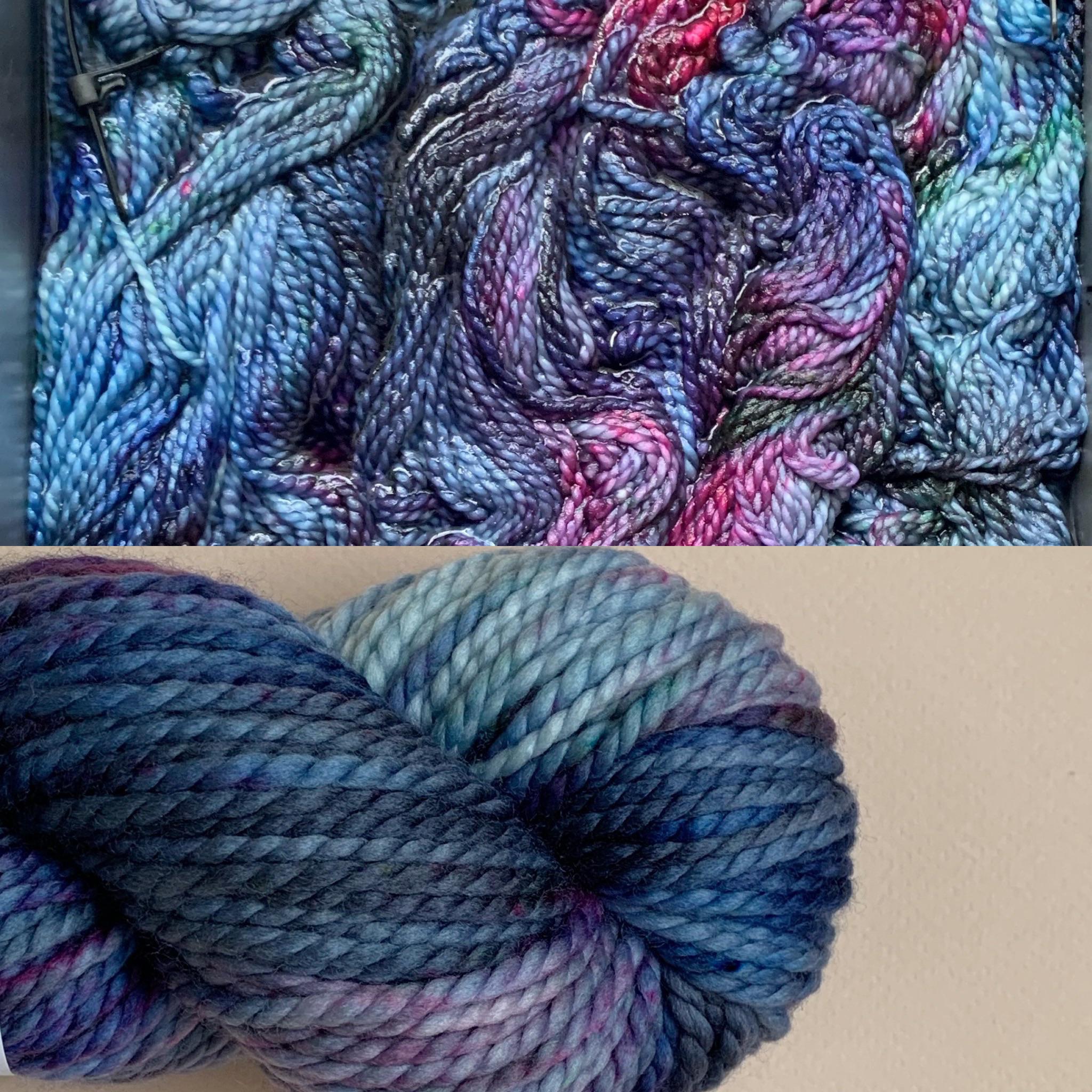 Hand dyed yarn before and after r/Brochet
