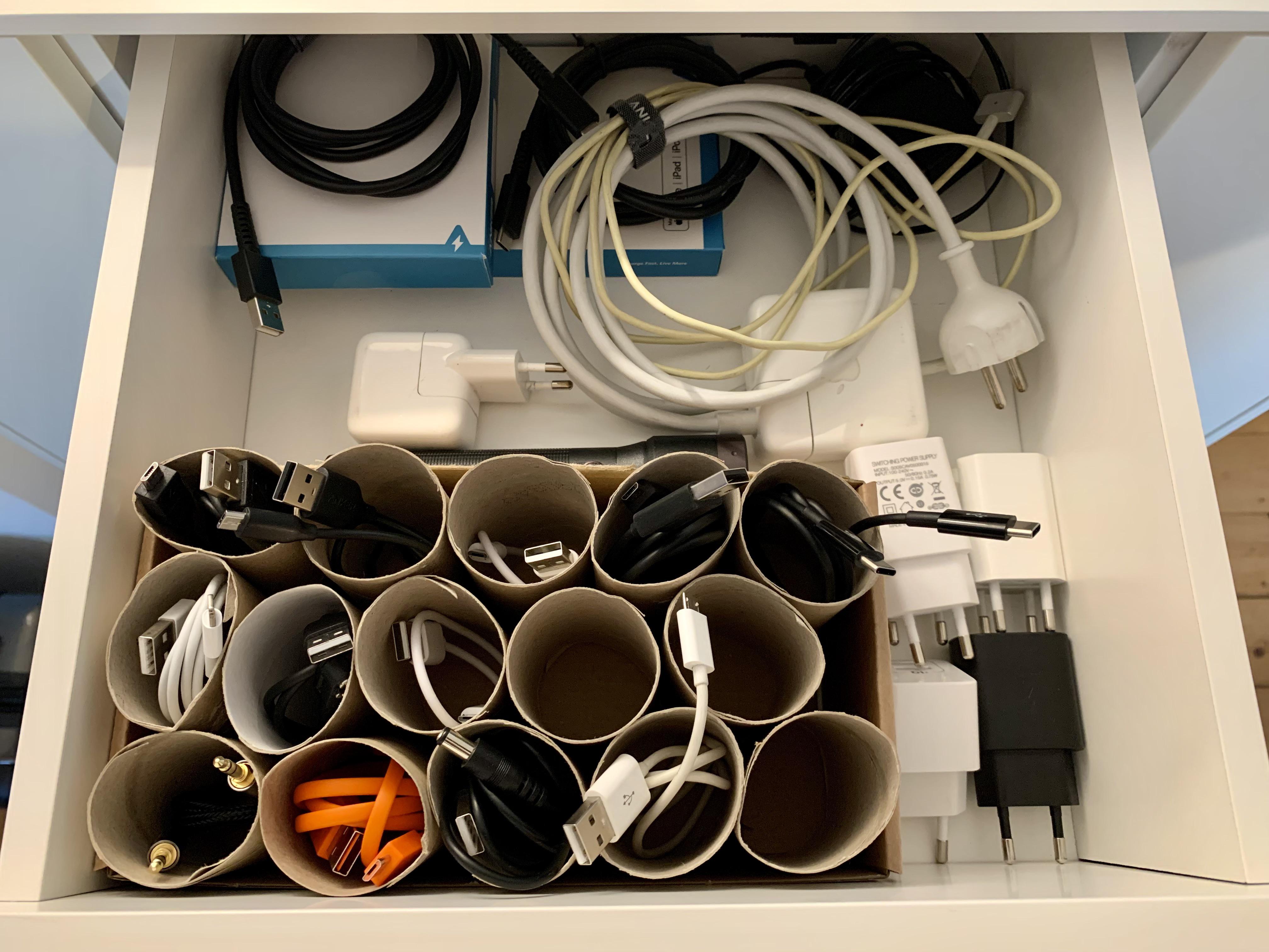 Finally no more chaos in the cable drawer. r/mildlysatisfying