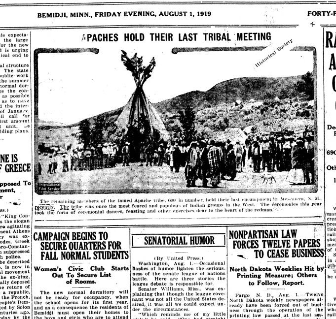 [August 1, 1919] Famed Apache tribe, 600 in number, held their last