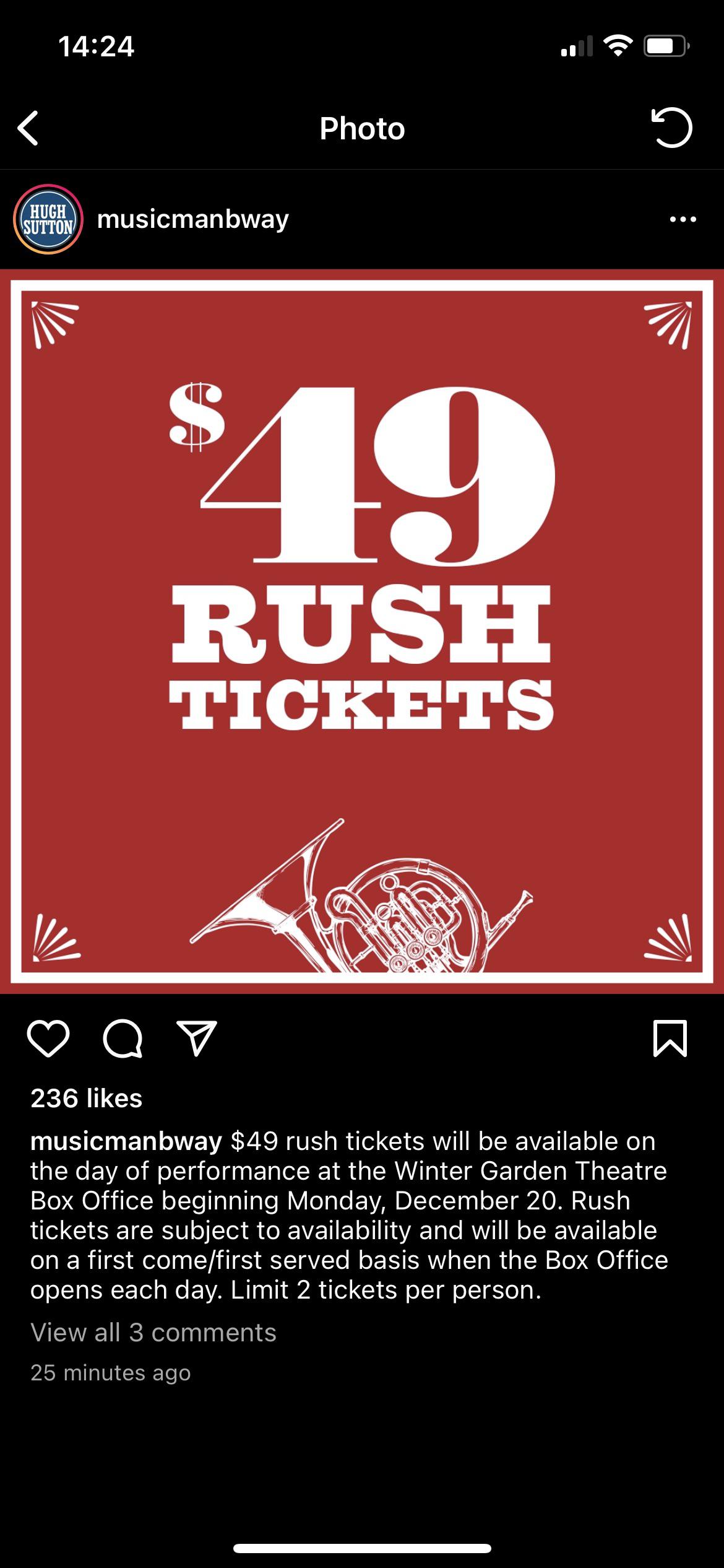 The music Man rush tickets r/Broadway