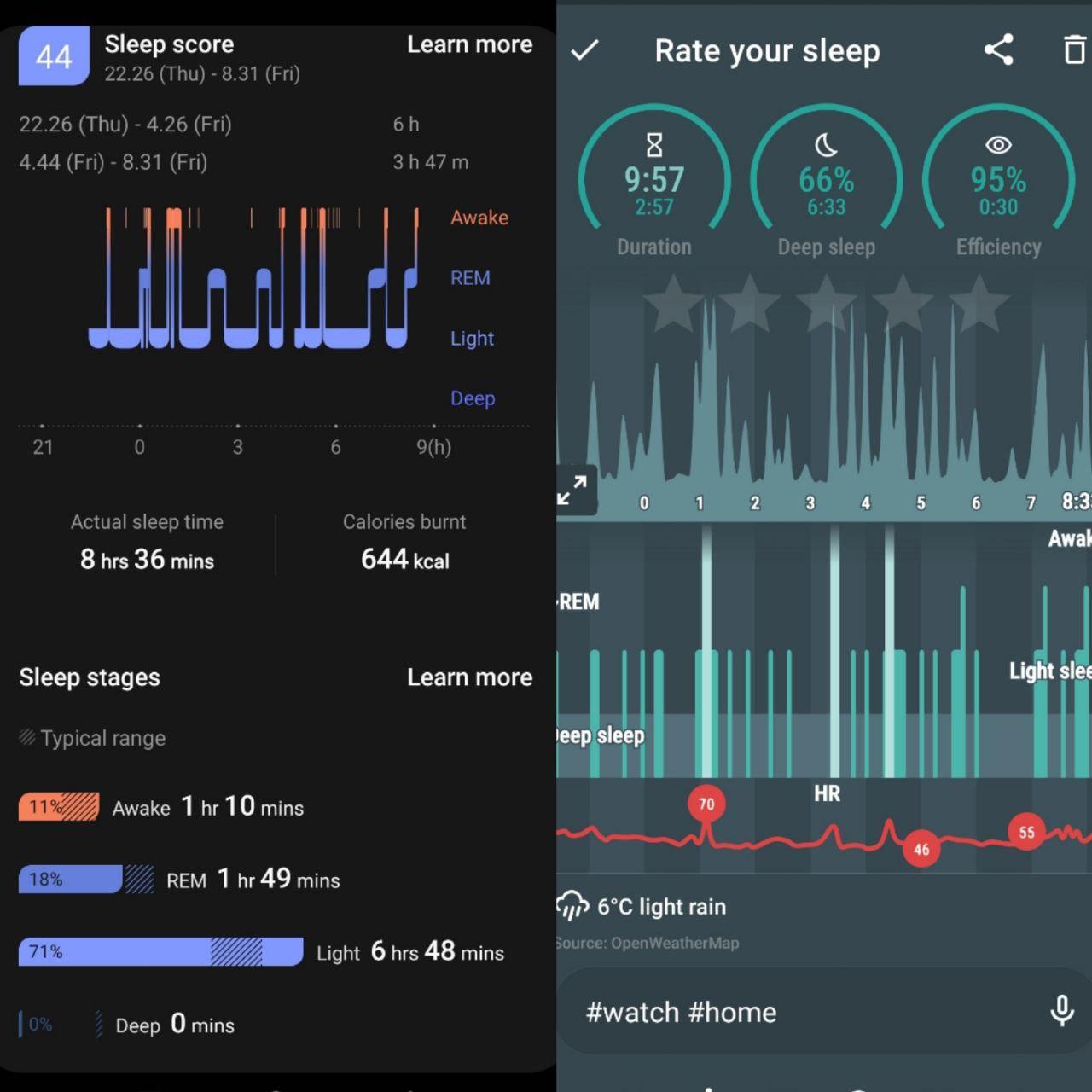 Samsung Health vs. Sleep as Android measuring the same night on Galaxy