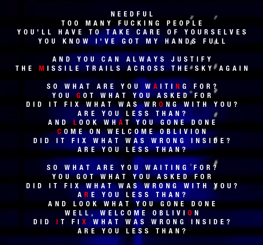 Found a hidden message in the lyrics for Less Than that might be the