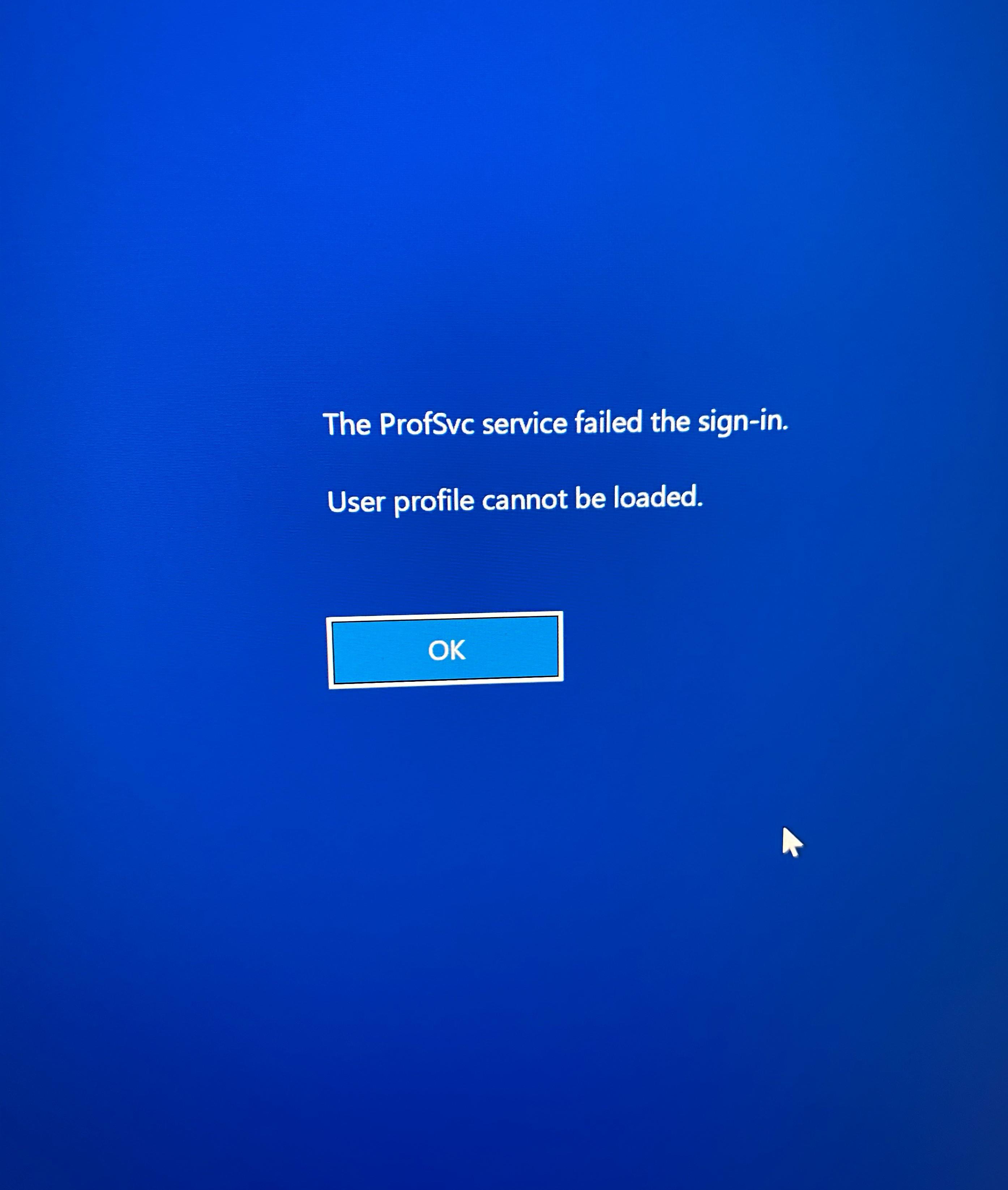 Can not login after 19041.208 ProfSvc service failed the signin r