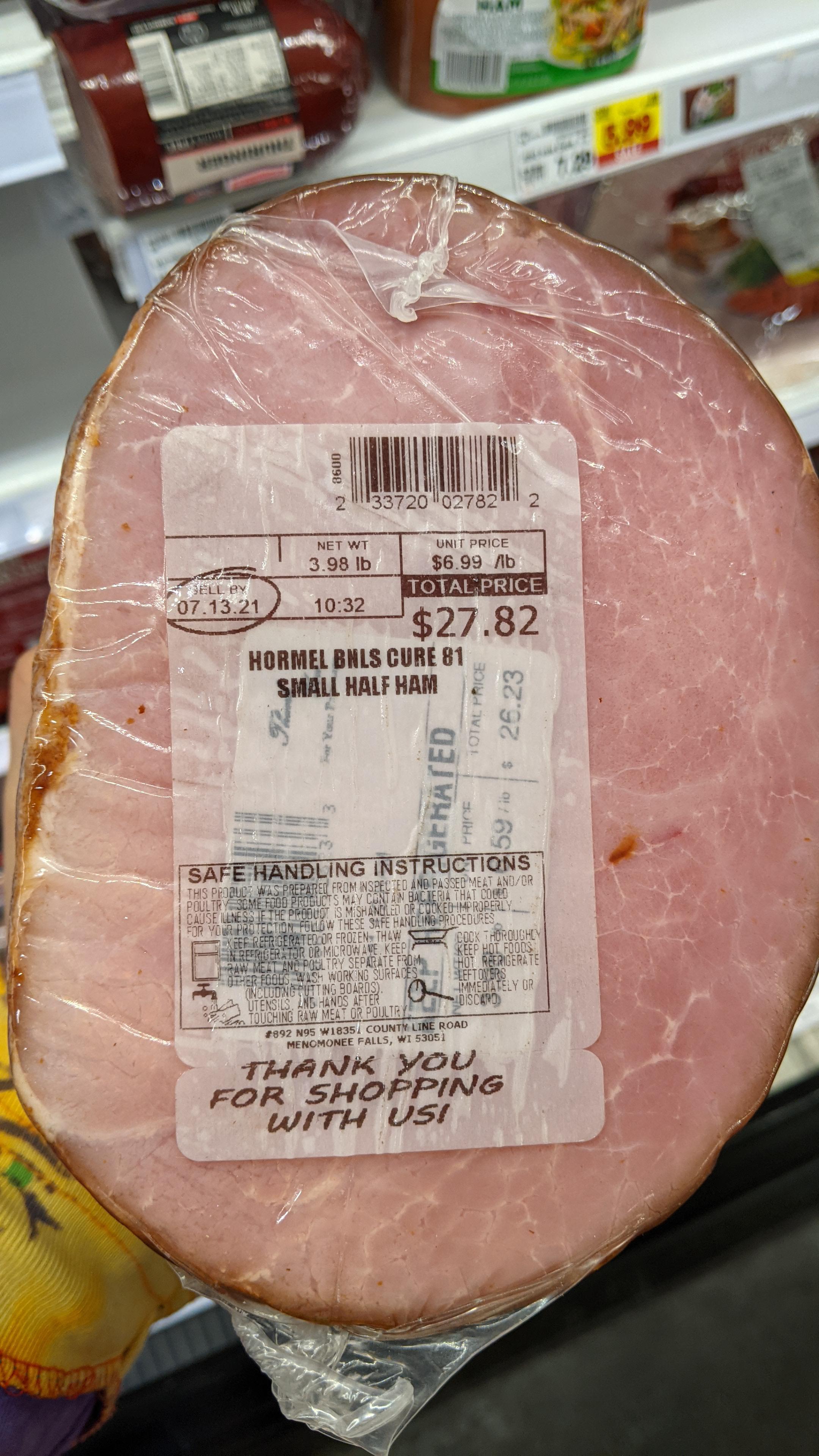 6 weeks expired ham sitting on shelf at supermarket. I told the staff