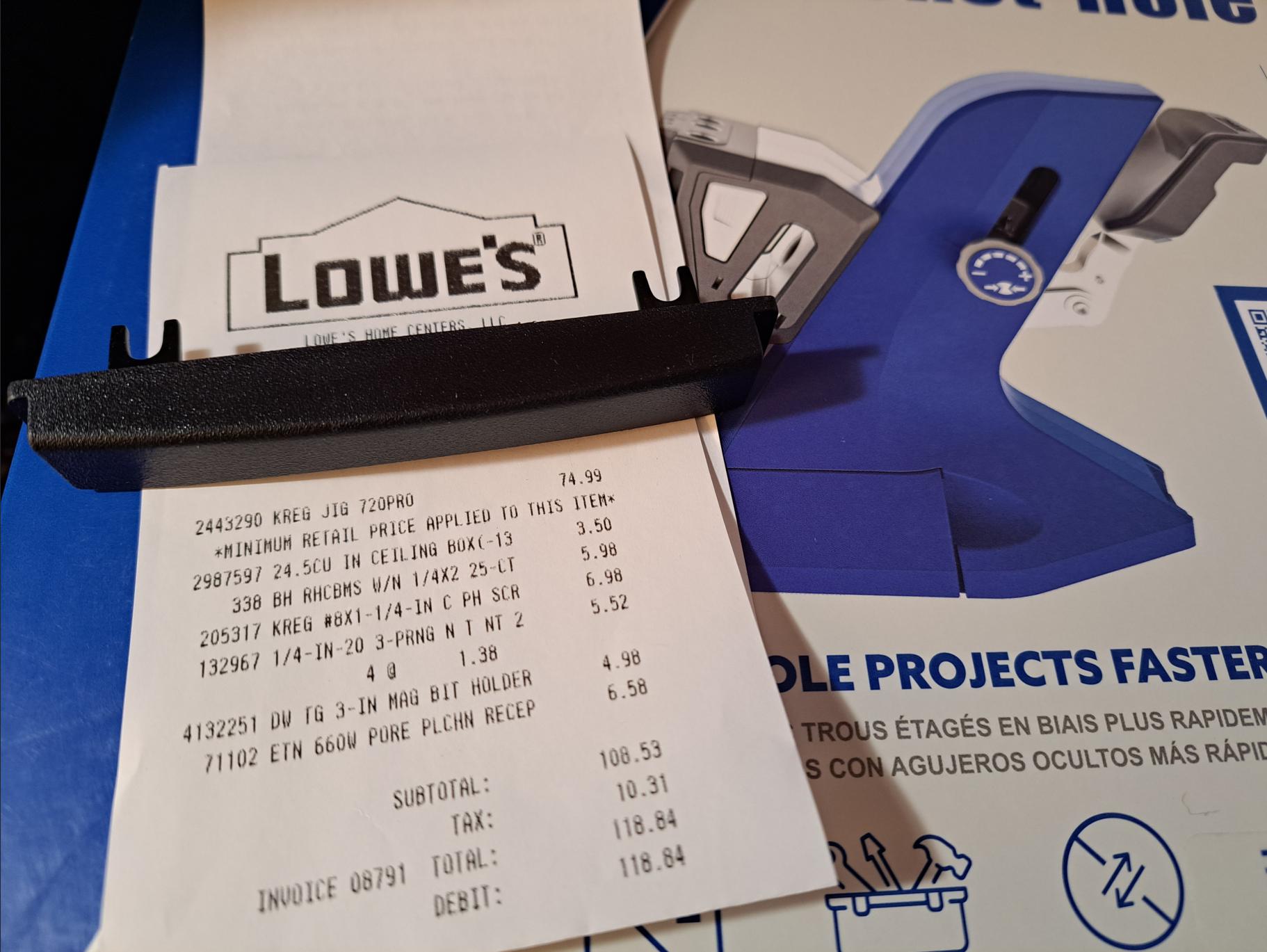 I got a great deal on a Kreg PocketHole Jig 720pro at Lowe's today. 74.99 (Usual 149.98) r