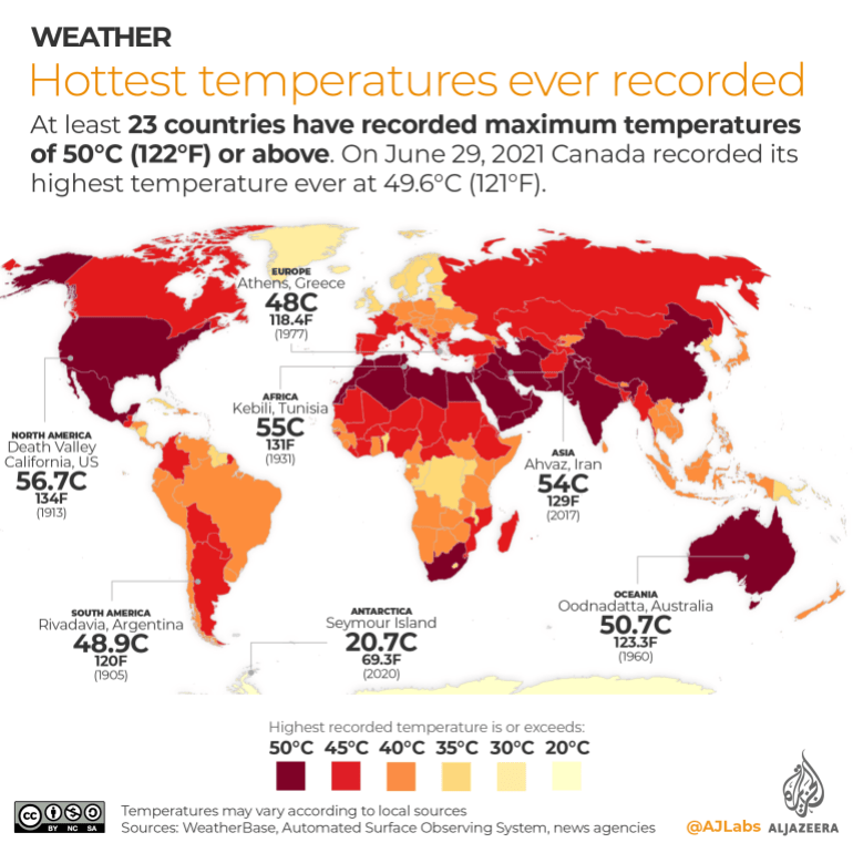 Hottest Recorded Temperature in each Continent r/MapPorn