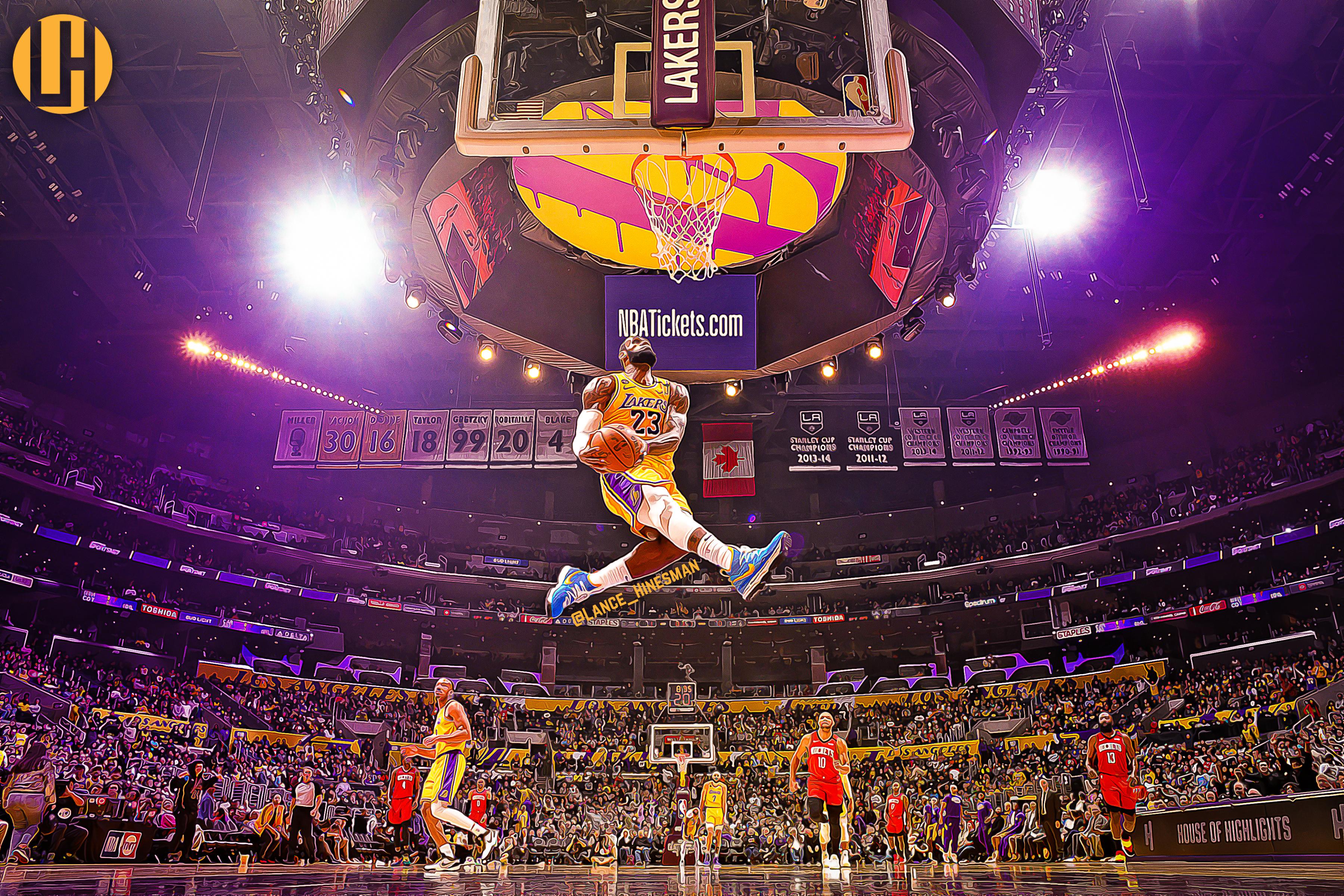 Painting of Lebron's Dunk From Last Night (Zoom In) r/lakers