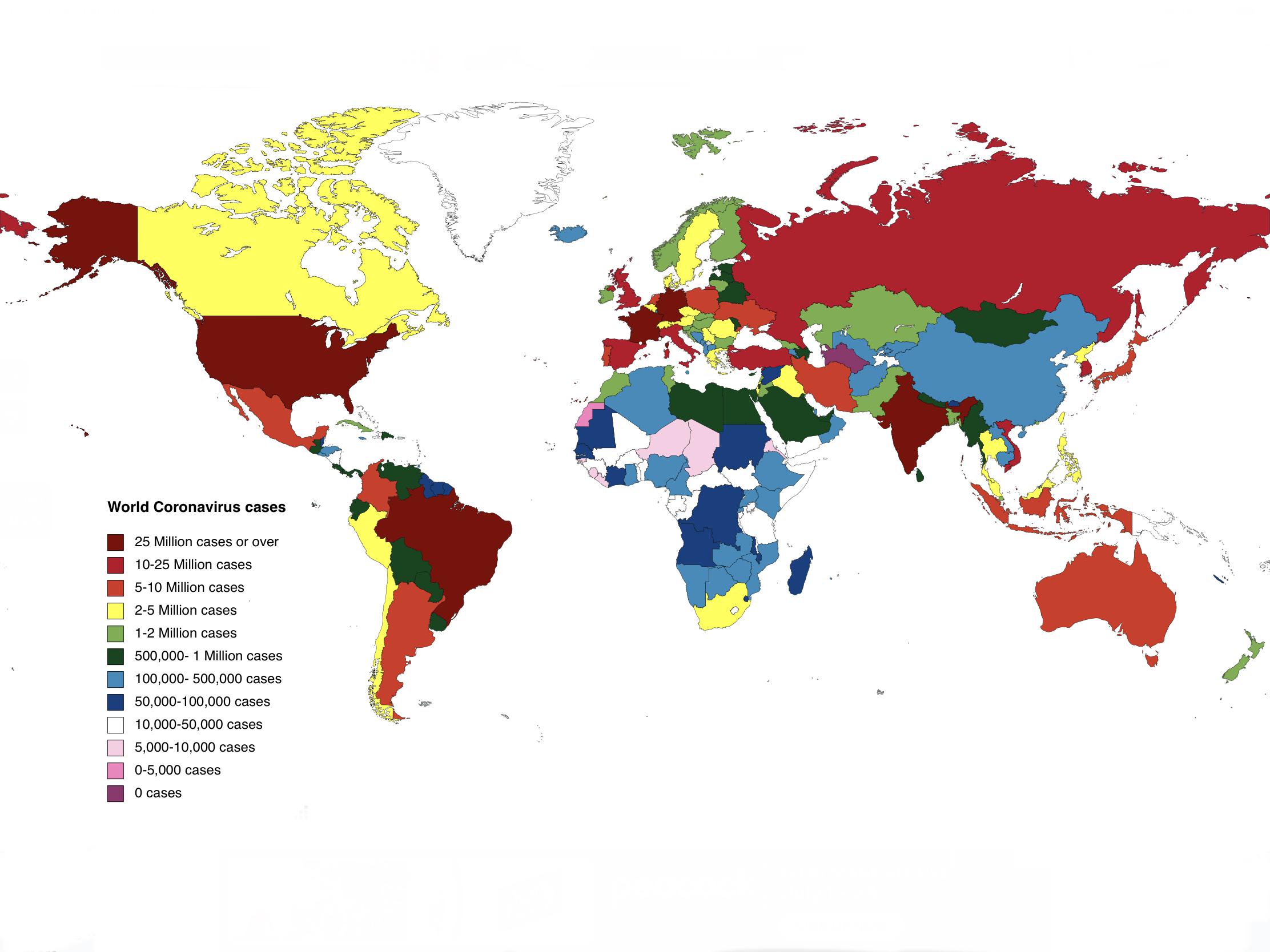 [OC] World Coronavirus cases by country. Source Worldometer.info