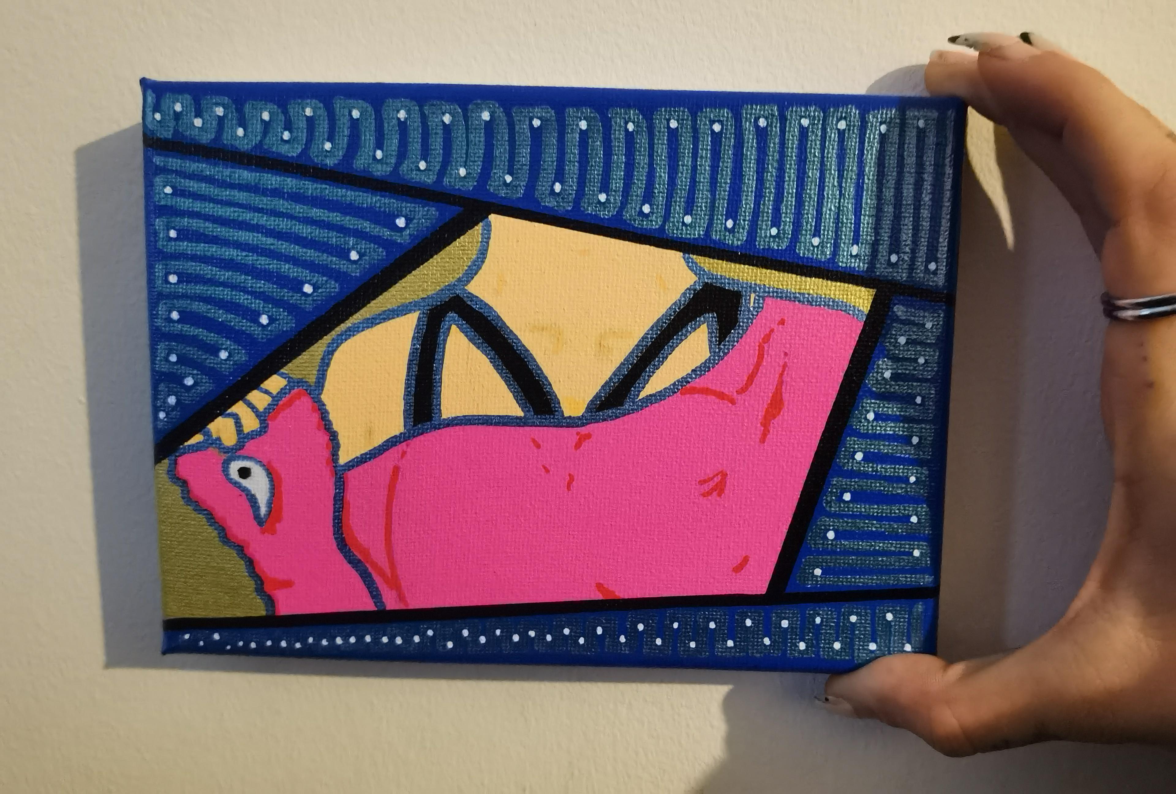 I take photos of myself, then turn my photo into canvas art using posca