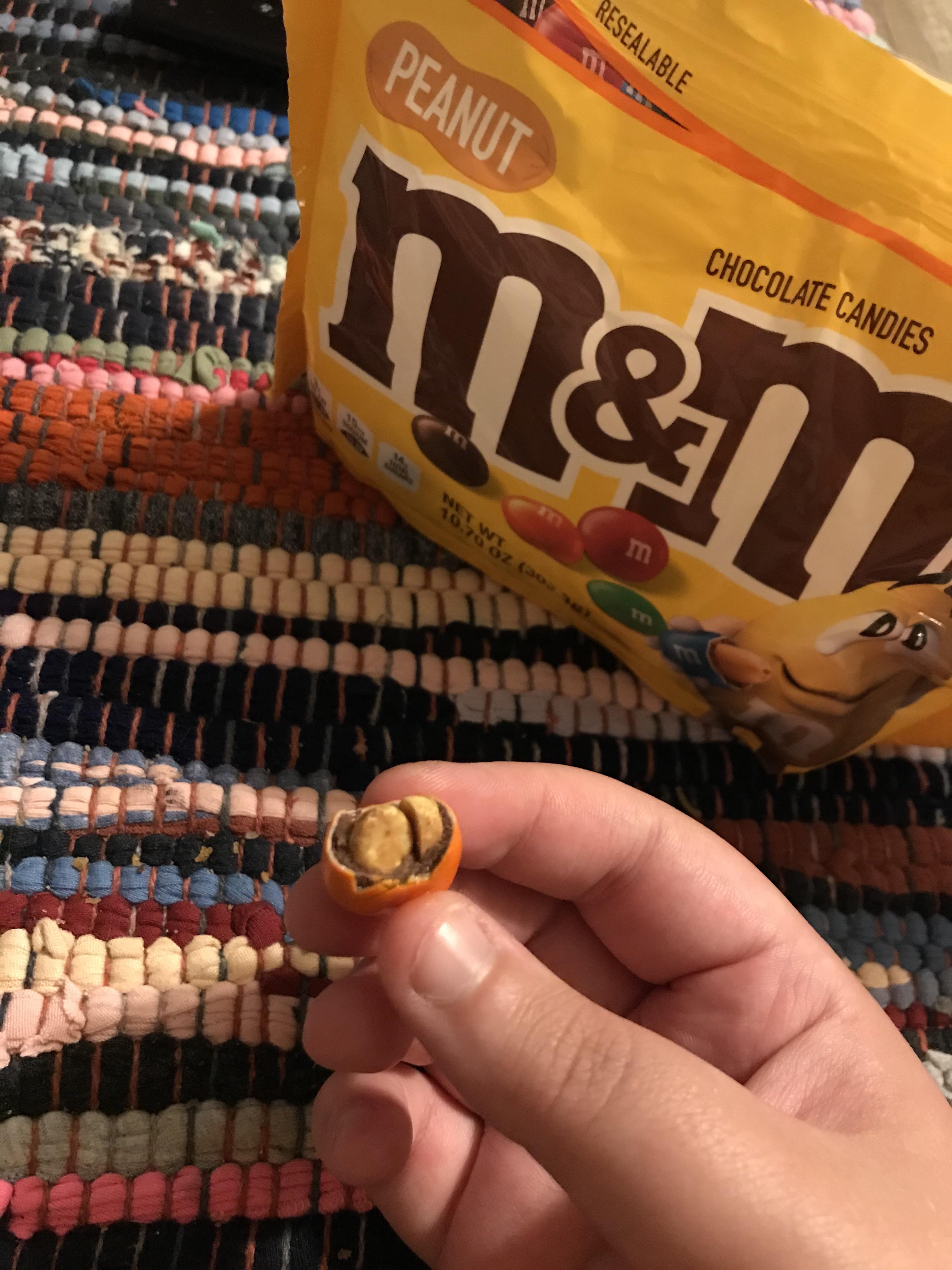 My peanut M&M had 1 & 1/2 peanuts in it mildlyinteresting