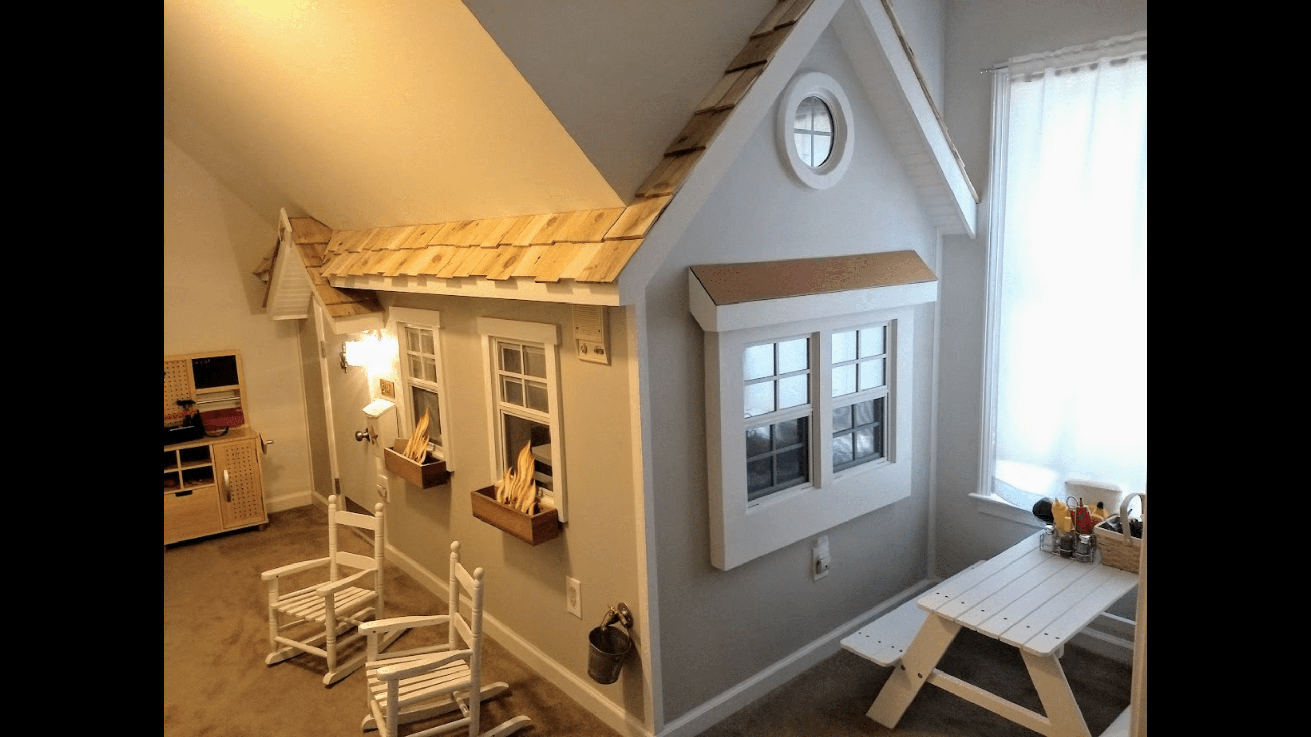 My husband built this inside playhouse for our foster children. It has