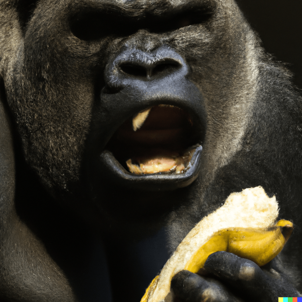photo of a gorilla crys as it eats the worlds last banana r/dalle2