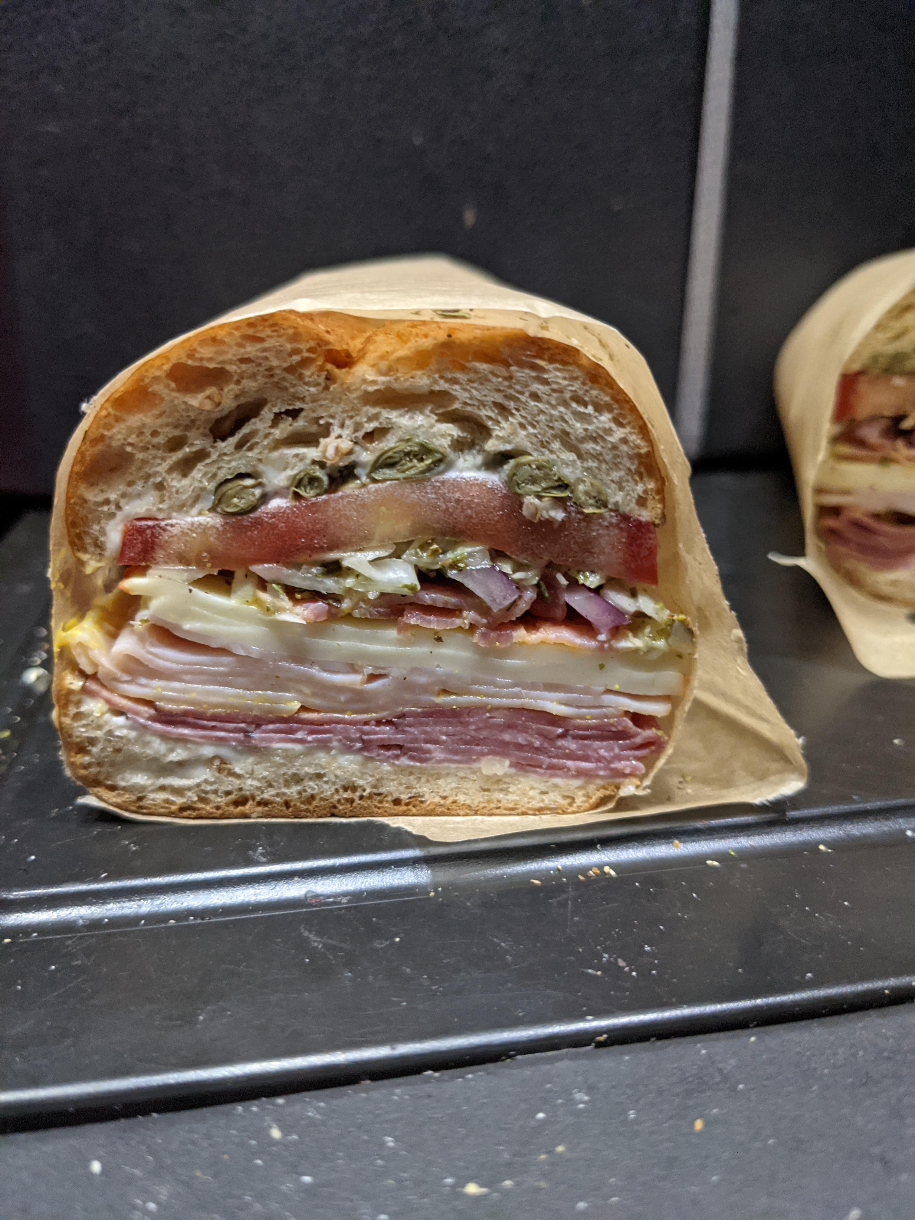 Whole wheat roll, havarti cheese, roast beef, honey smoked turkey