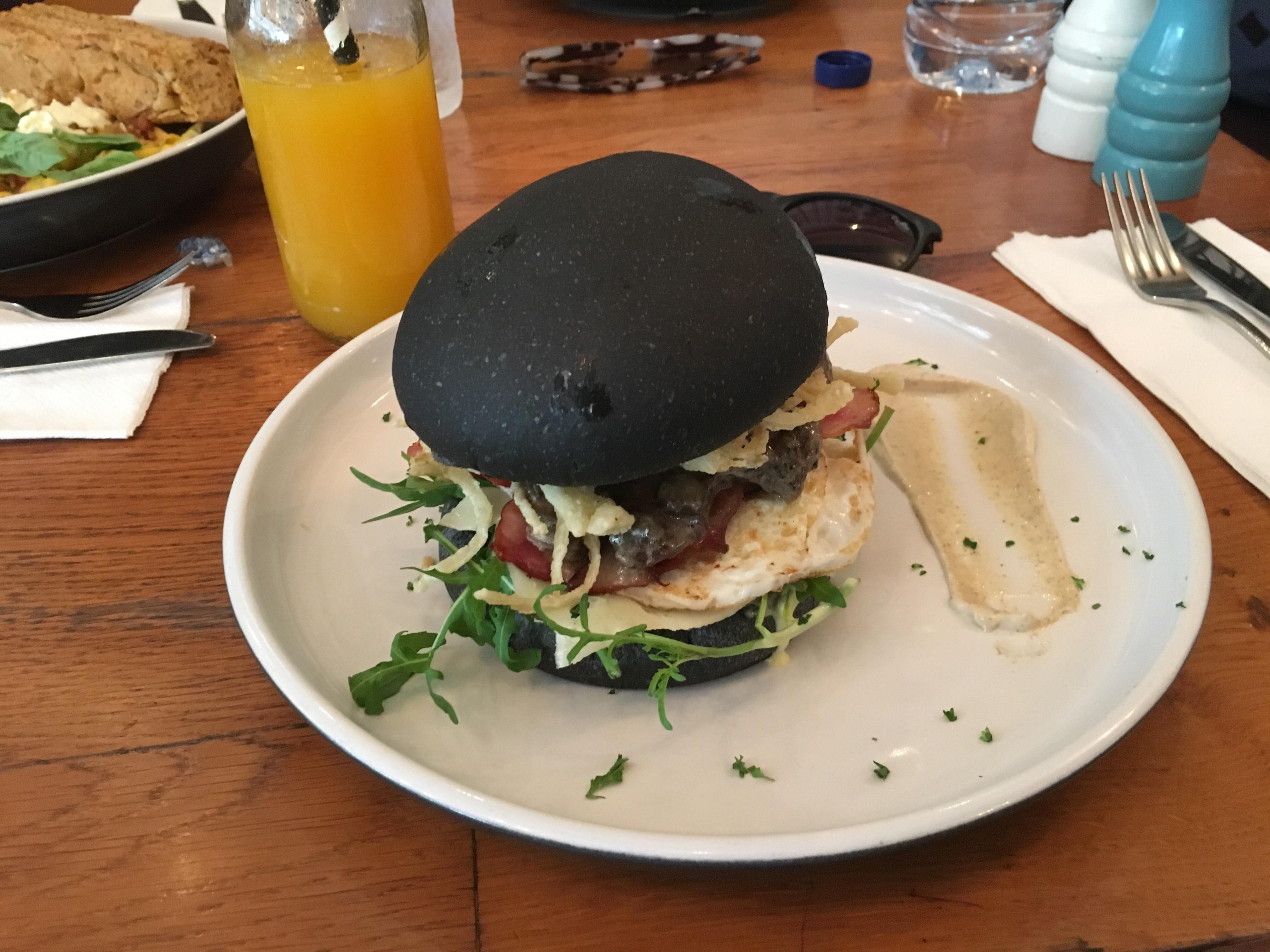 [I Ate] Charcoal Breakfast Burger r/food