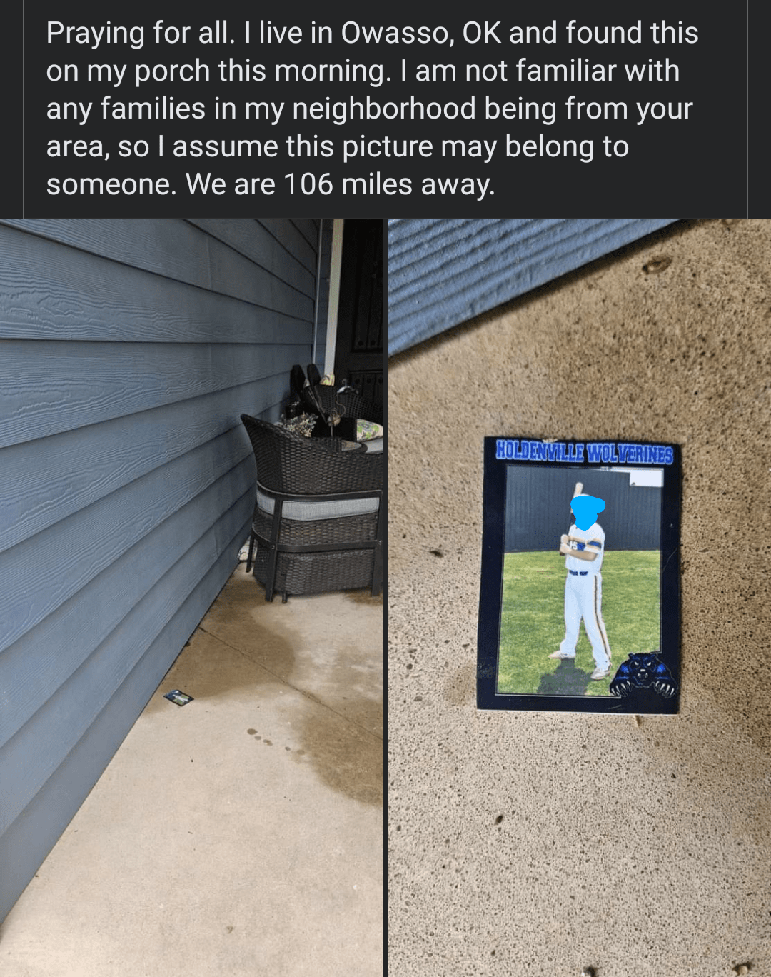 this picture traveled 106 miles! the owner lives in holdenville, ok and