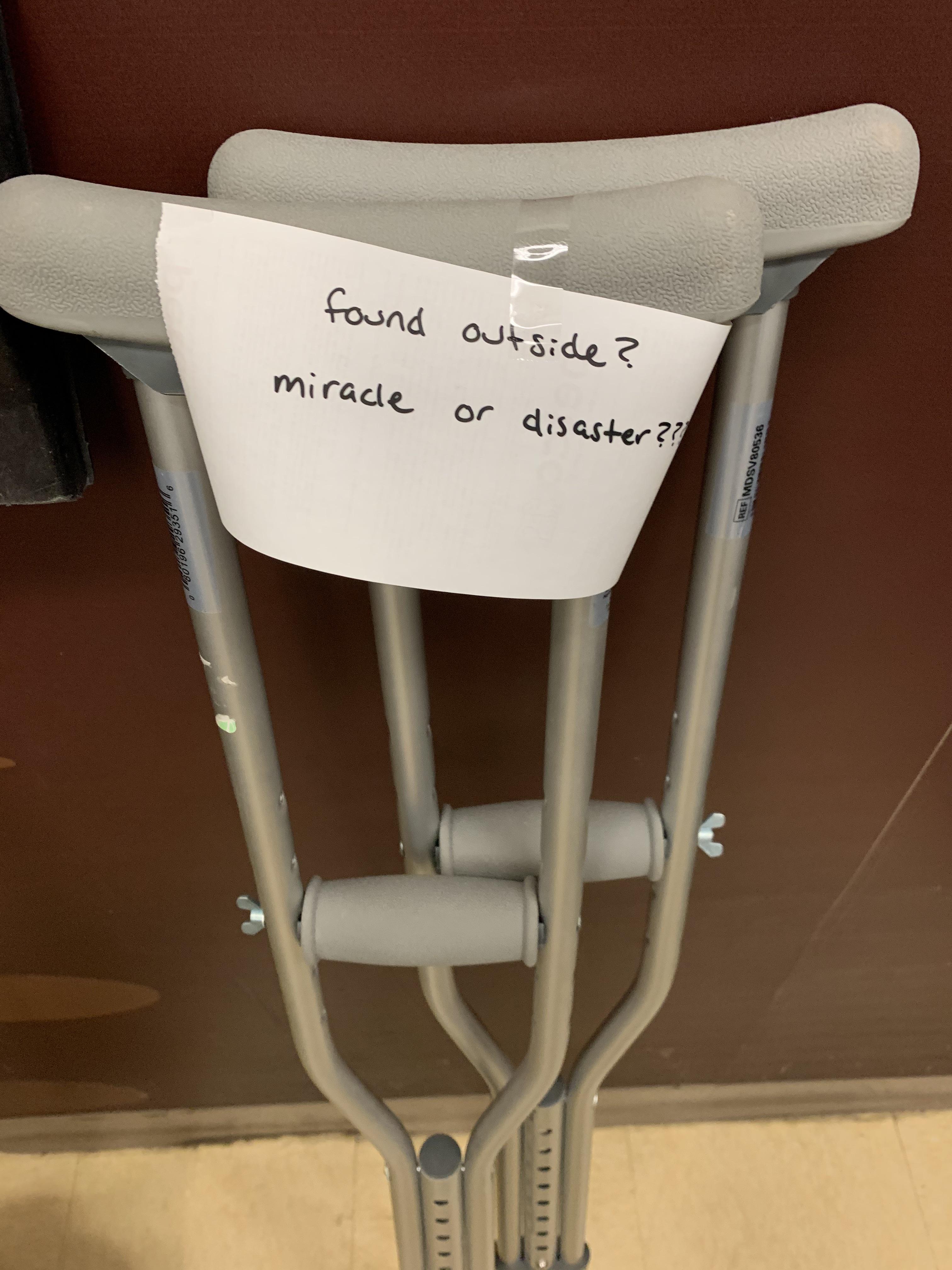 My coworker came across some crutches in the parking lot. r/funny