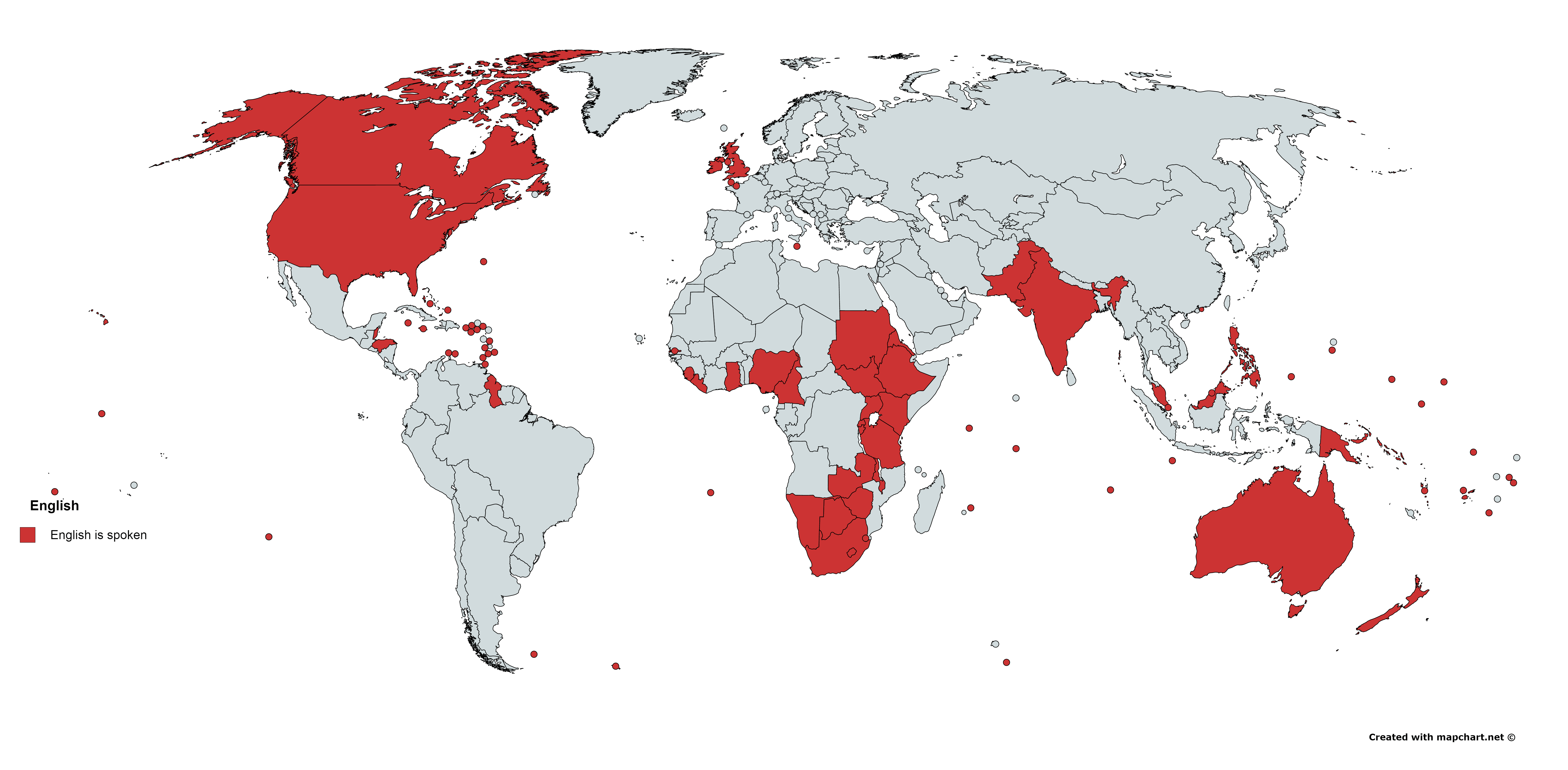 Countries where English is spoken [OC] [6300x3095] r/MapPorn
