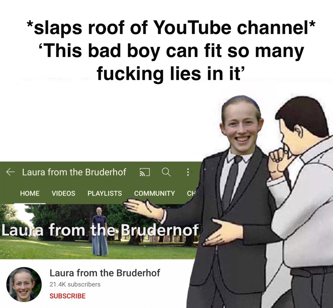 Actual image of Laura pitching her YouTube channel to Bruderhof