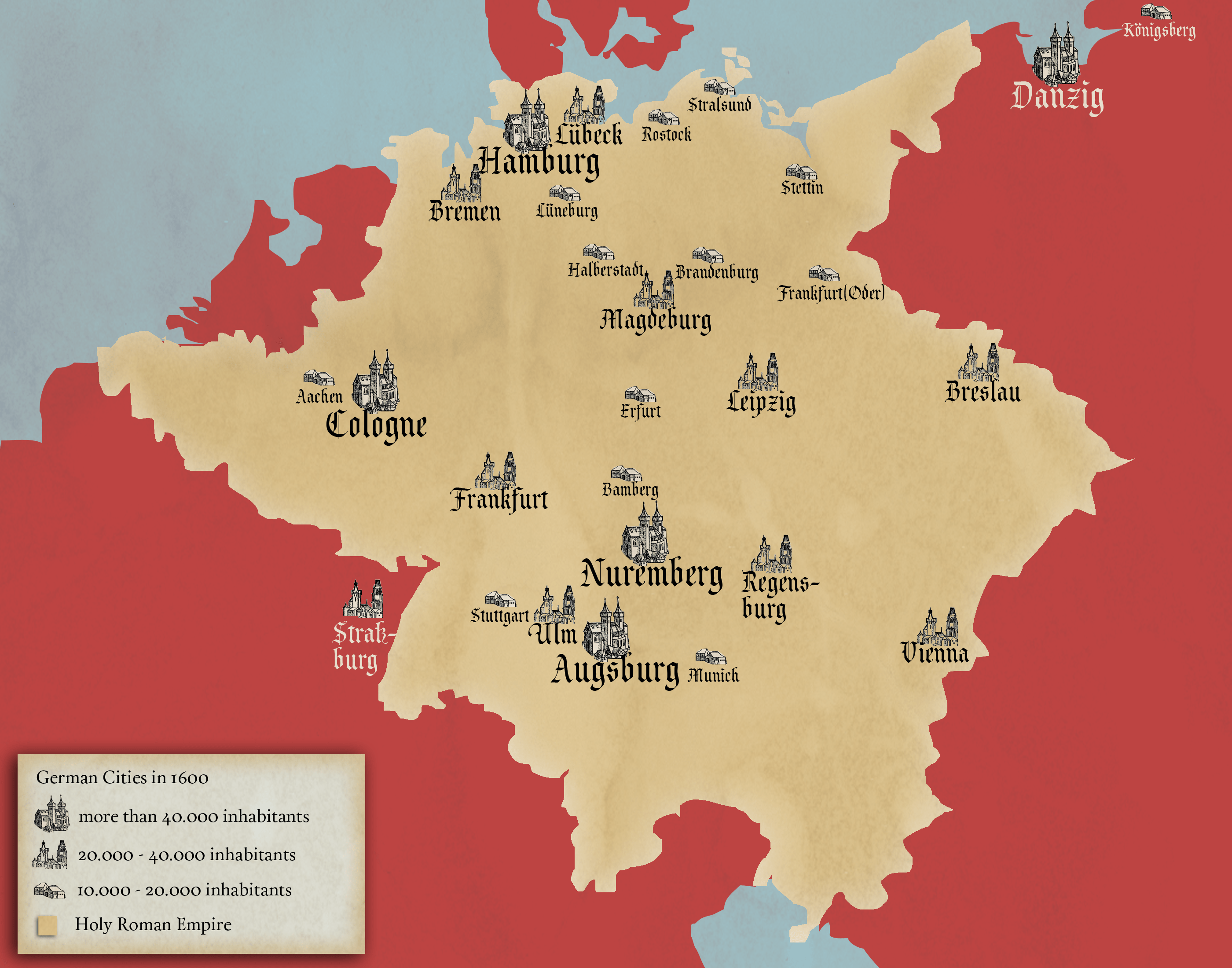 Largest German Cities in 1600 [2800 x 2200] r/MapPorn