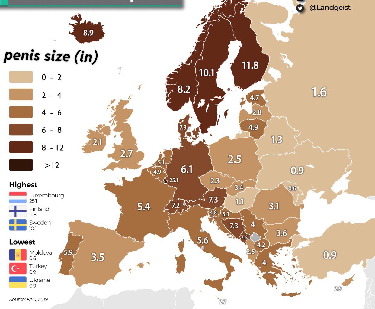 Average penis size across Europe r/mapporncirclejerk