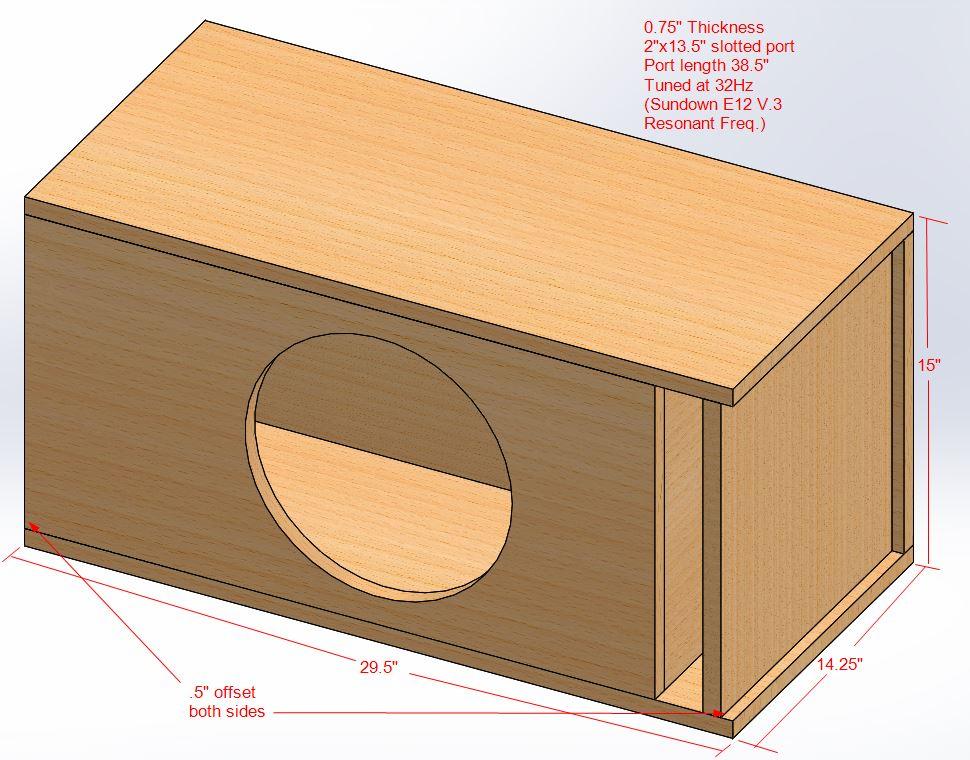 Sundown Audio E12 V.3 1.75 cu ft 32Hz ported box. (Reposted with