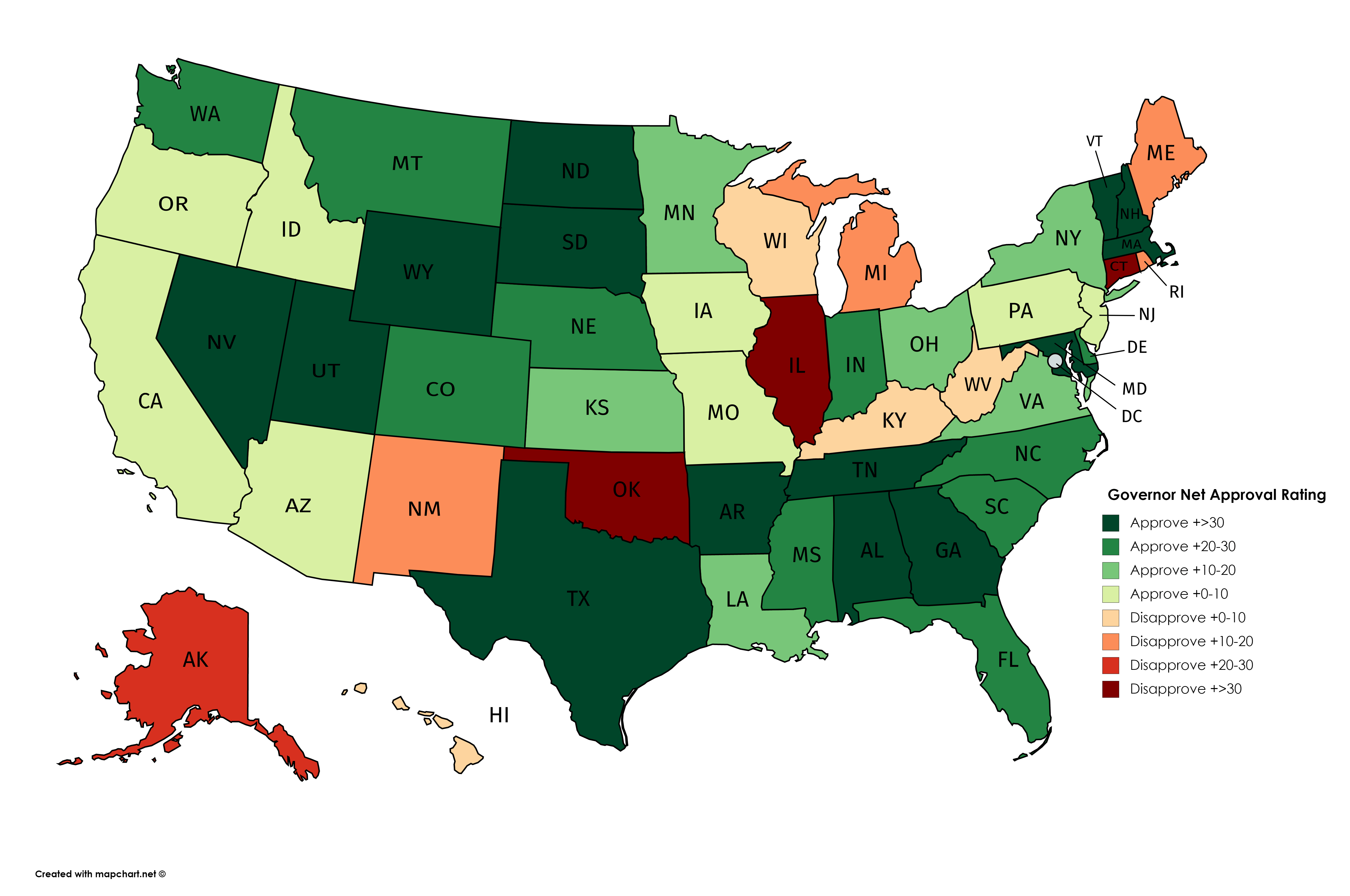 U.S. Governors by net approval rating, April 2018 [5400x3585] [OC] r