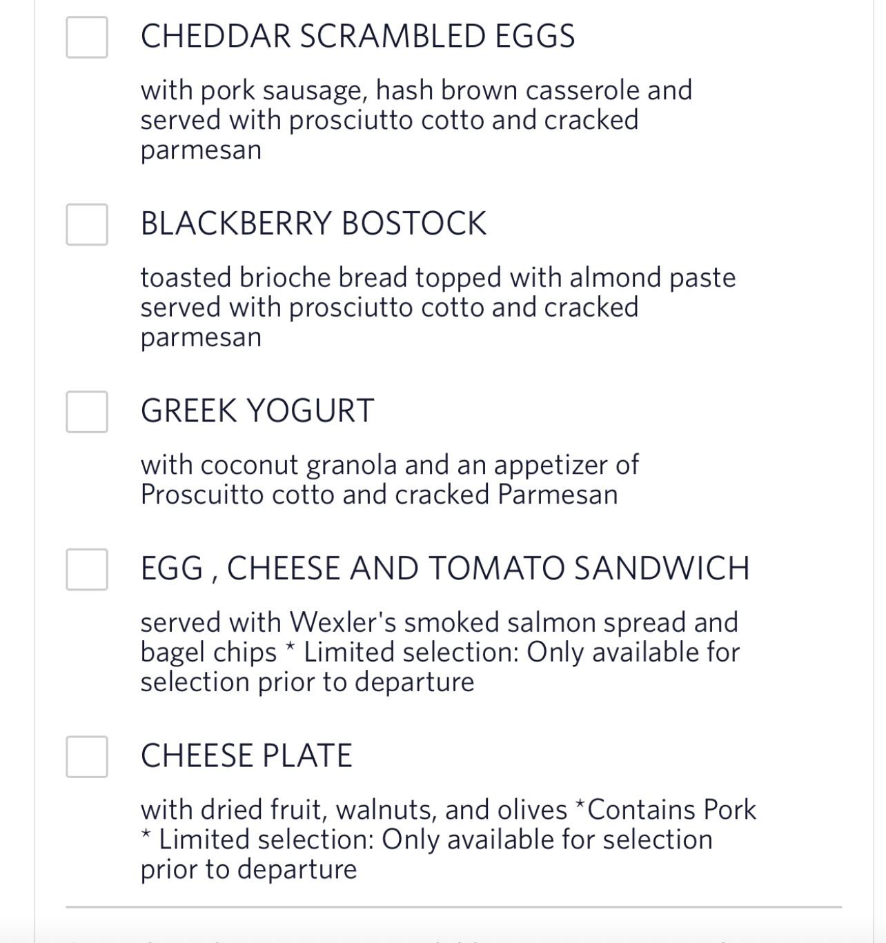 D1 Breakfast Menu LAX JFK delta