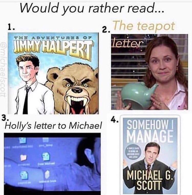 It’s a tie between the teapot letter and Holly’s letter to Michael for