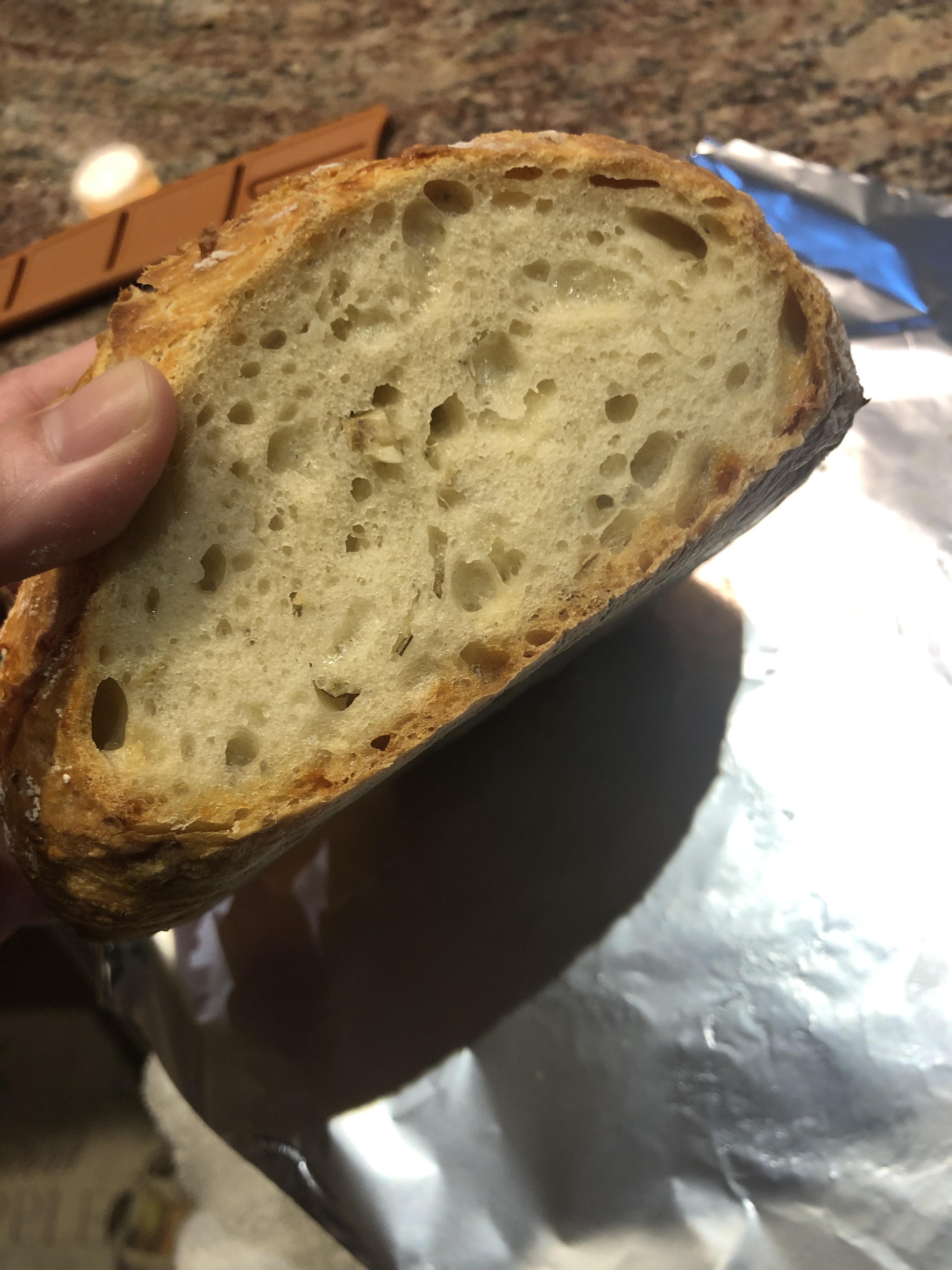 Dutch oven bread with mozzarella cheese, garlic, rosemary, thyme! r