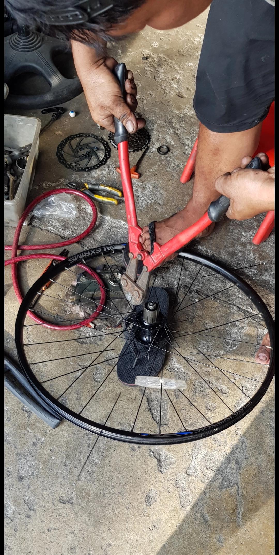 After almost 6 years, emergency replacement of spokes and nipples. But