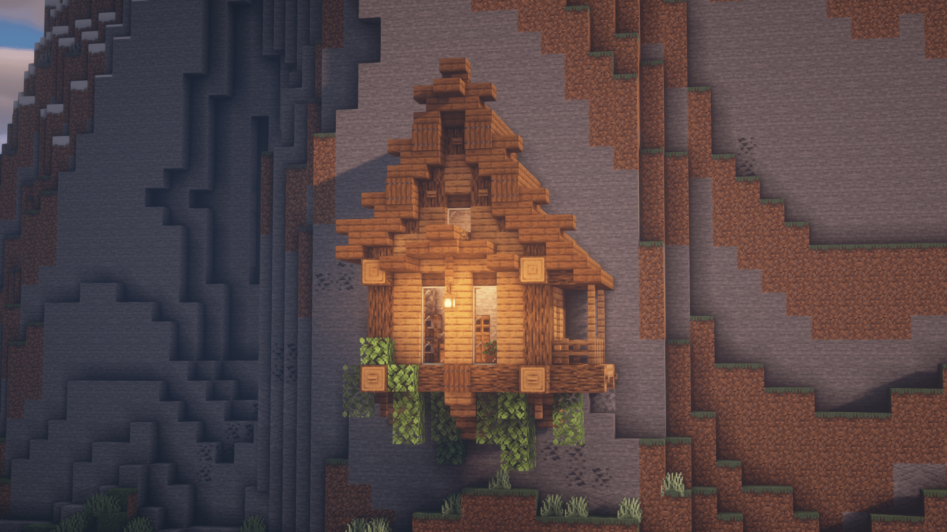 A small hillside house. r/Minecraft