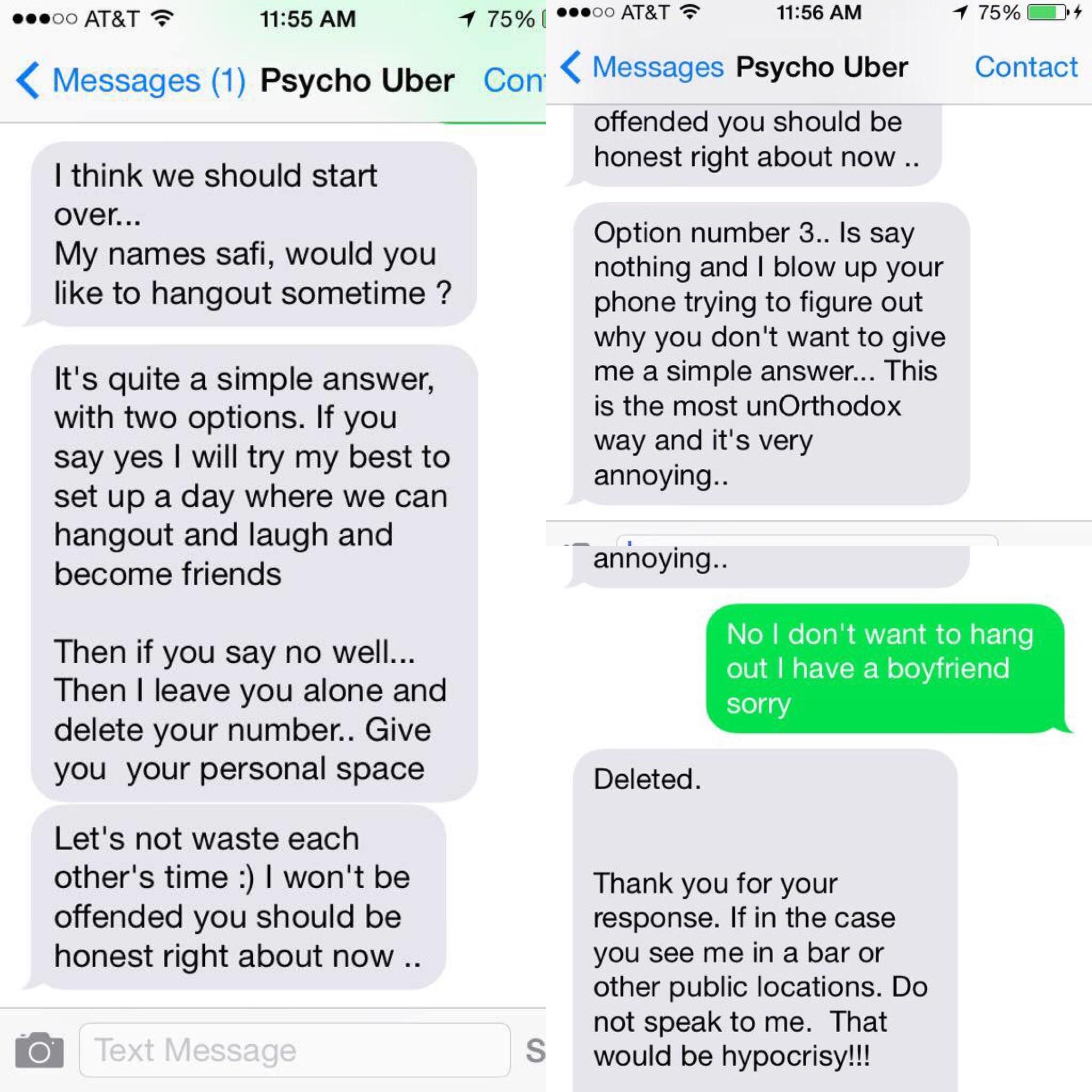 After I repeatedly ignored my Uber driver’s constant text messages for