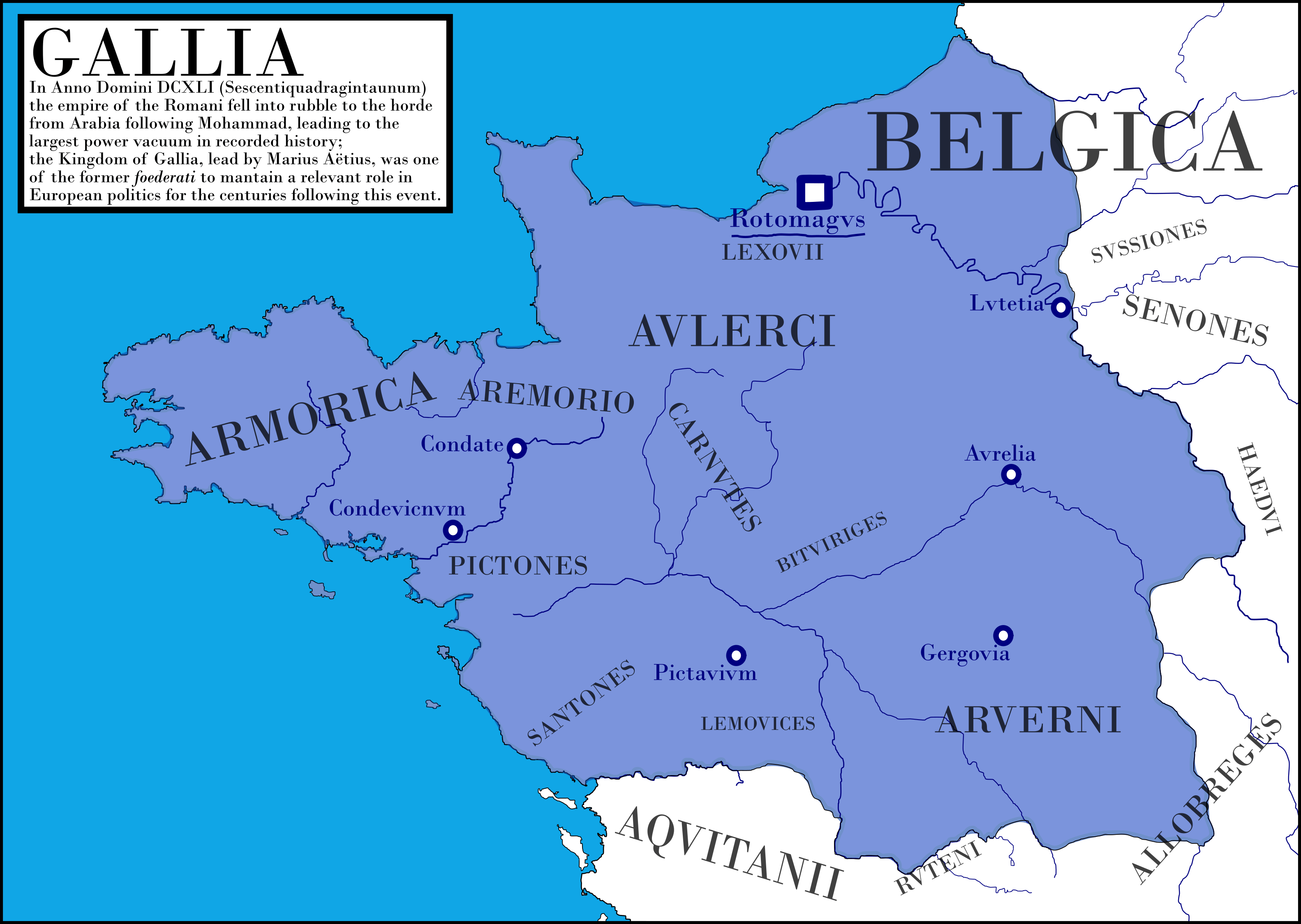 The Kingdom of Gallia in 641, from my timeline (see earlier works) r