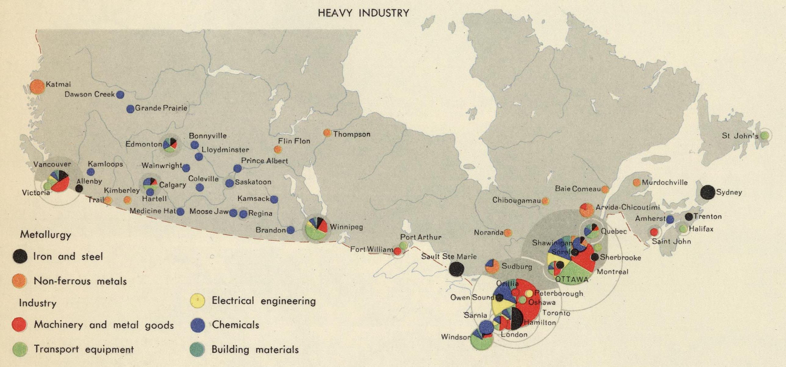 Heavy Industry of Canada (1960s map) r/MapPorn