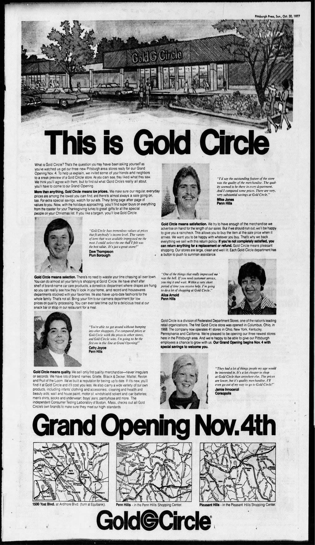 Gold Circle Pittsburgh Grand Opening ad, October 30, 1977 r/pittsburgh