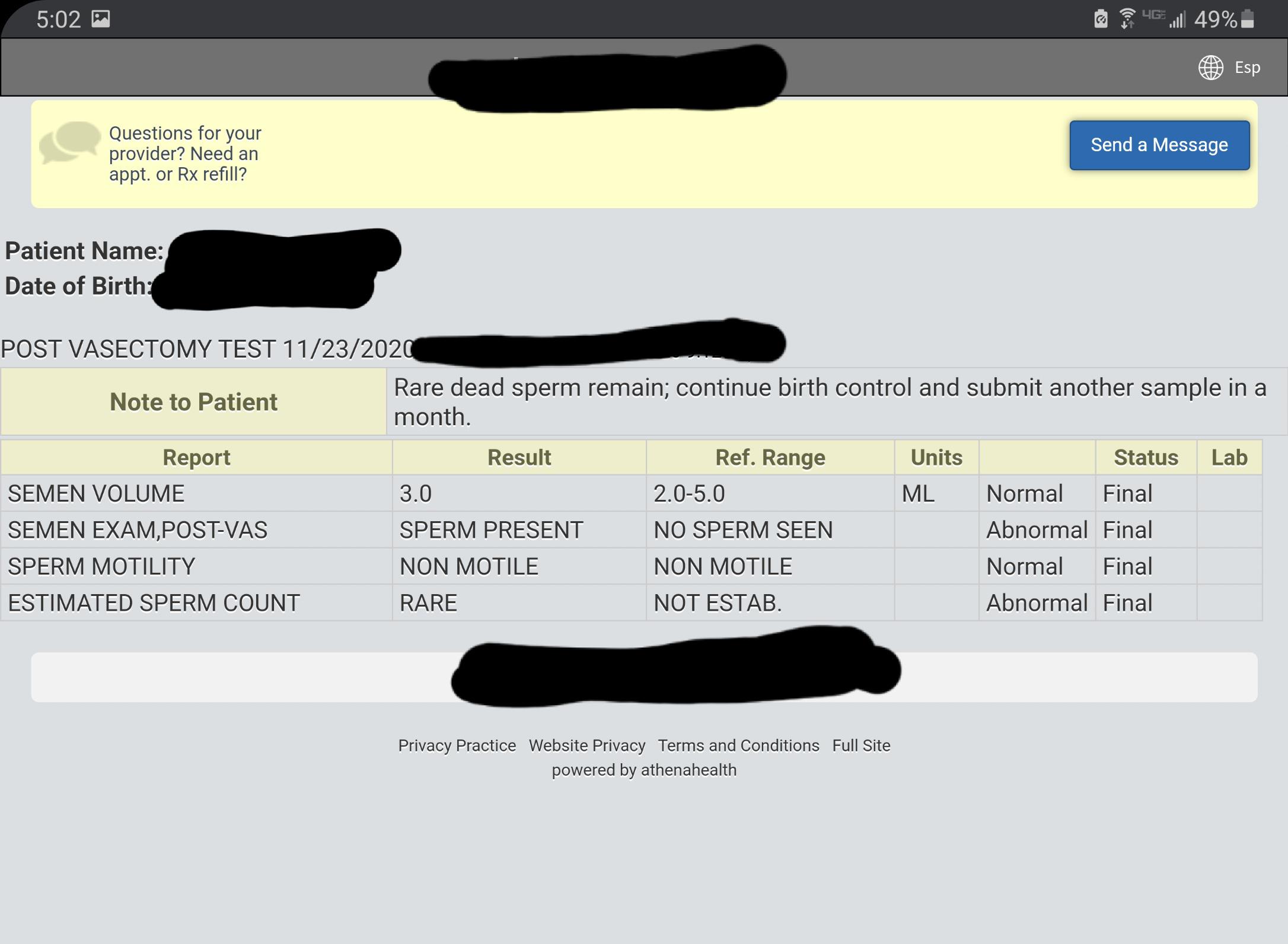 First post vasectomy test results 😭 r/Vasectomy