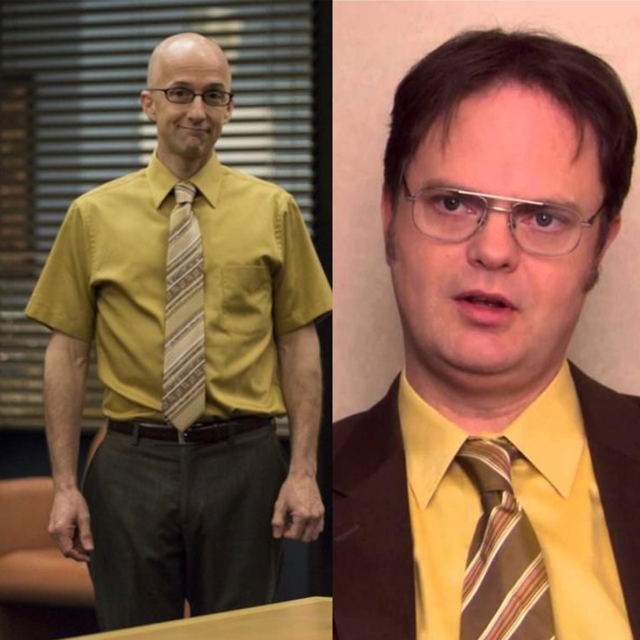 Dean Pelton Ep 1 Season 1 of Community, wearing Dwight’s outfit. r