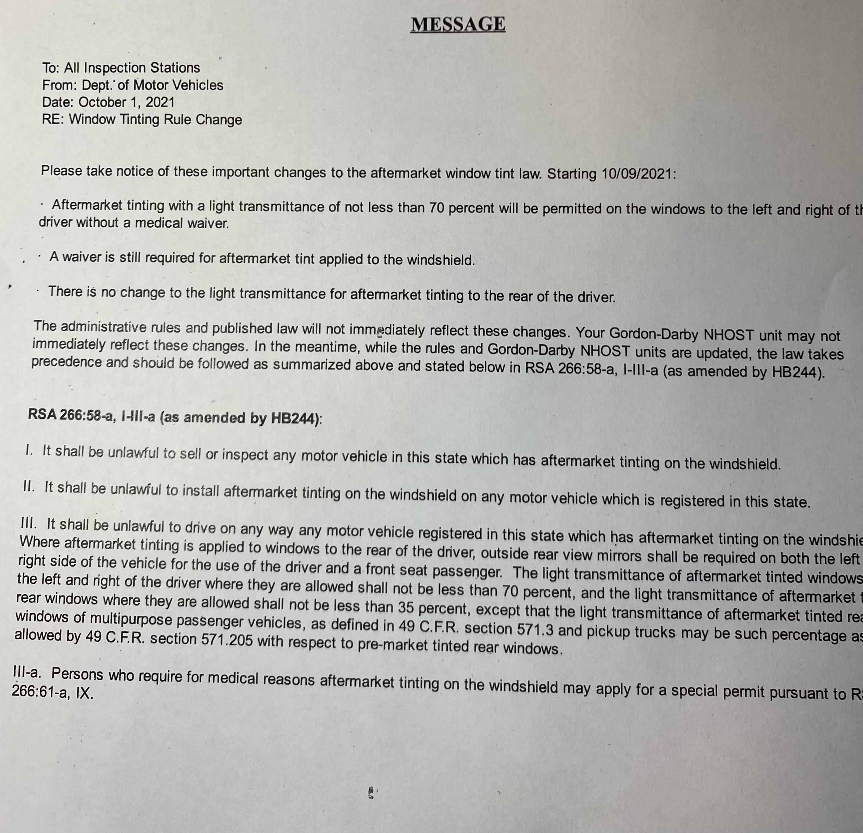 NH now permits aftermarket window tint of front windows r/newhampshire